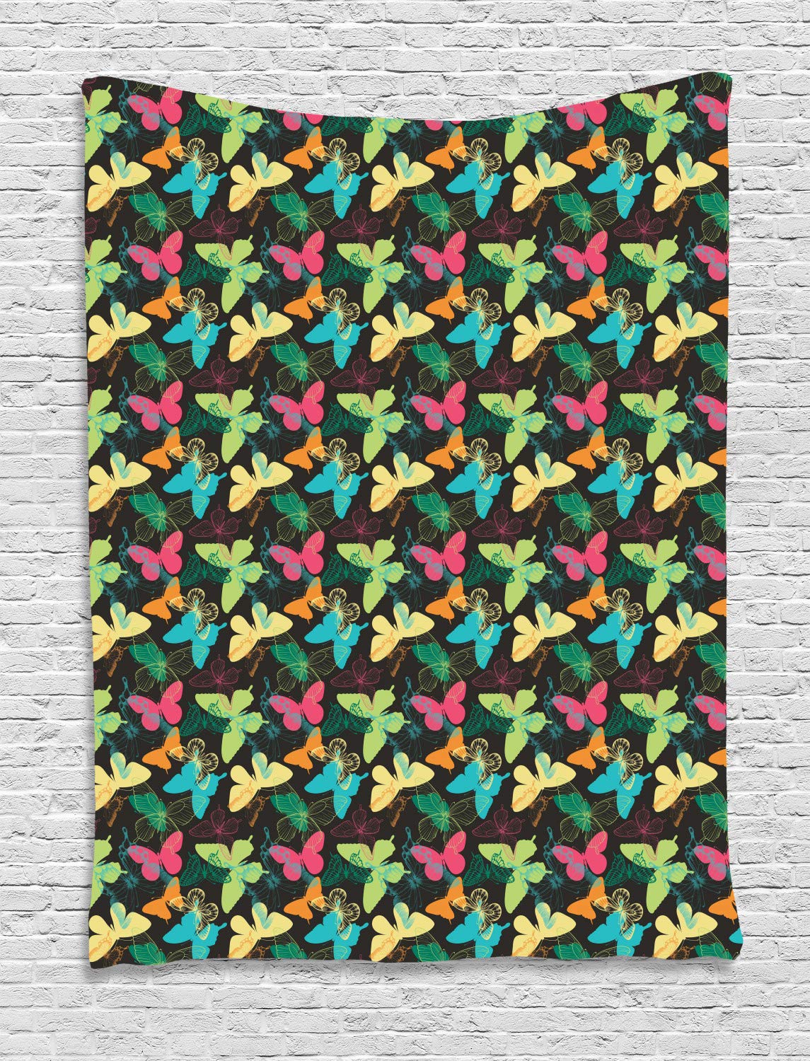 Ambesonne Butterfly Tapestry Wall Hanging - Colorful Spring Insect Silhouette Design for Bedroom, Living Room & Dorm Decor - 60x80 Inches Multicolor - Perfect for Bohemian Home Decor, Yoga Studio & Festival Backdrop