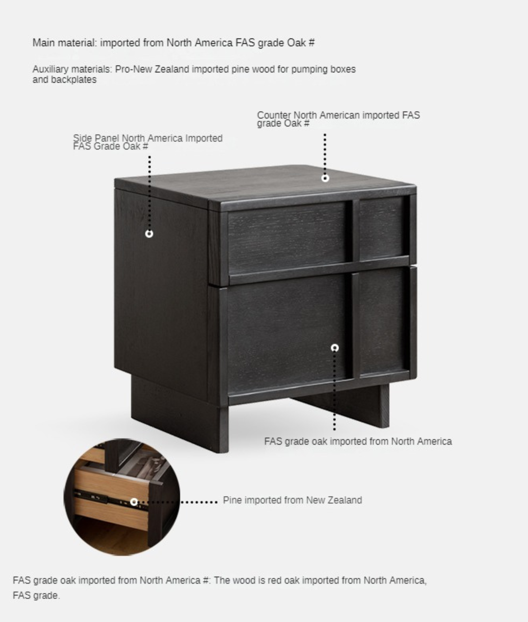 Modern Black Oak Solid Wood Nightstand with Storage - Stylish Bedside Table for Bedroom, Living Room, or Office