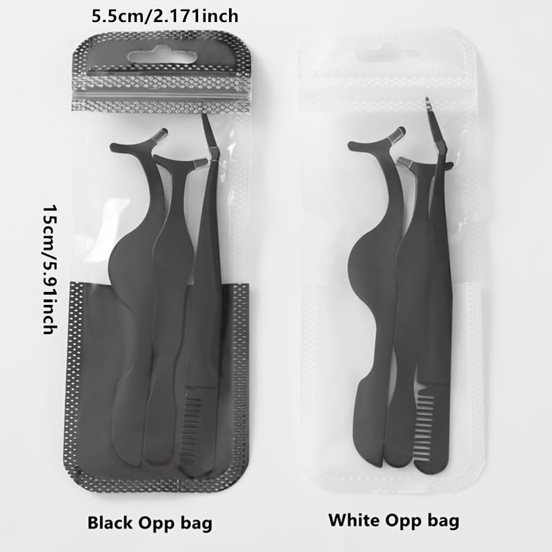 3-Piece Eyelash Tweezers Set - Professional Eyebrow Shaping & False Eyelash Application Tools (Straight, Curved, Angled) - Durable Stainless Steel Lash Applicator Kit for Precise Makeup - Perfect for Salon, Home Use & Travel Beauty Essentials