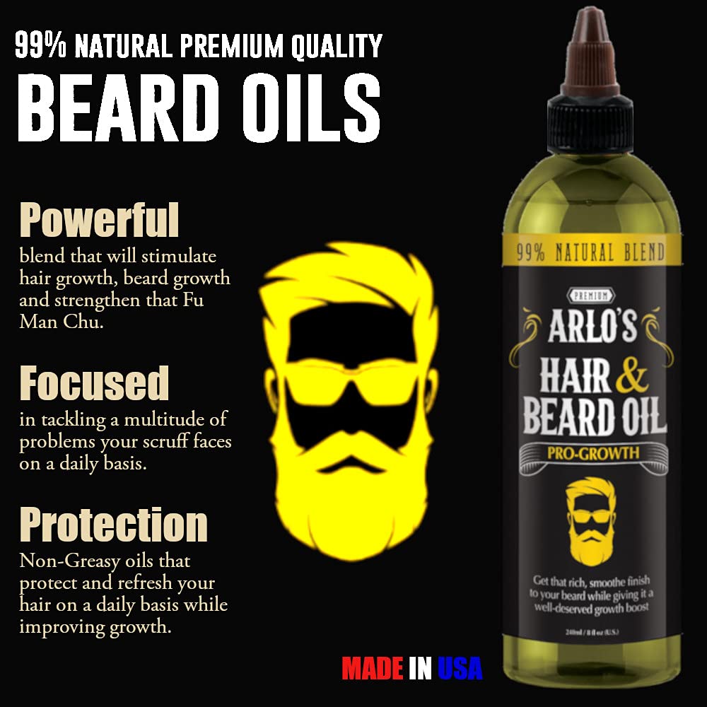 Arlo's Pro-Growth Hair & Beard Oil - 8oz Natural Hair Growth Serum for Men | Mustache Oil, Beard Oil & Scalp Treatment | Promotes Thicker Hair & Faster Growth - Perfect for Daily Grooming & Styling Routine