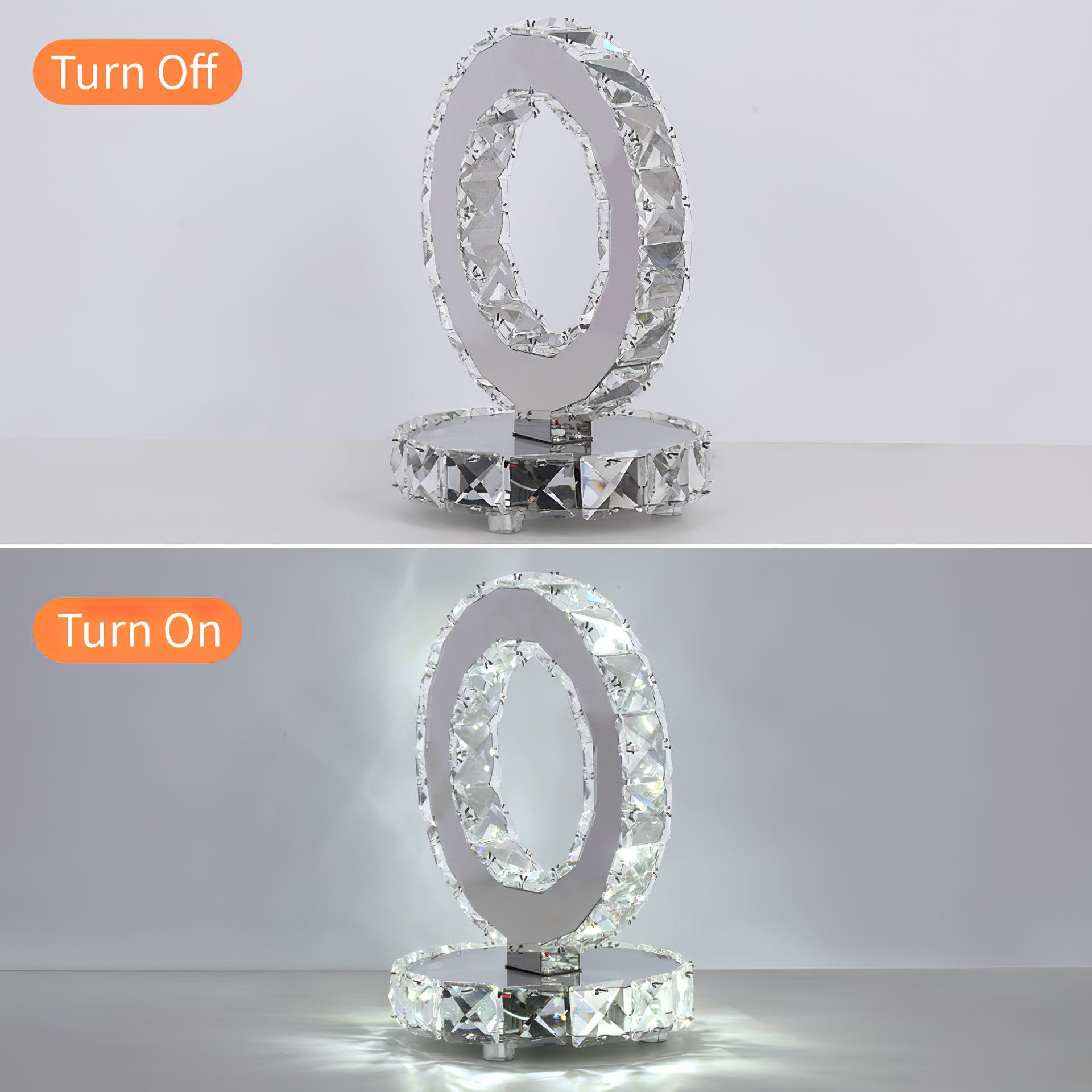 Elegant Crystal Rings Table Lamp - Modern LED Bedside Night Light for Bedroom, Living Room, and Office Decor