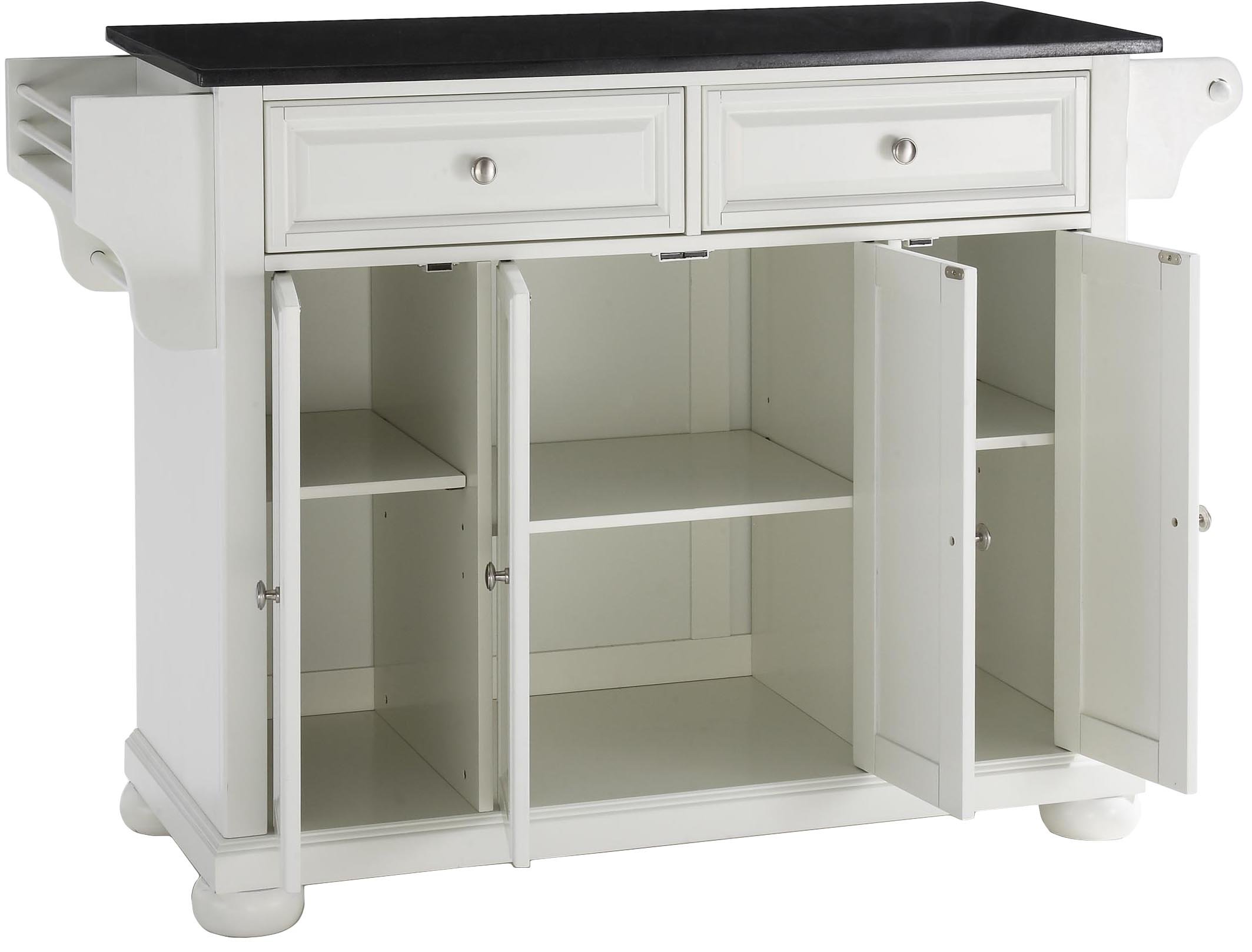 Crosley Alexandria Granite Top Rolling Kitchen Island Cart - White | Microwave Stand with Storage & Spice Rack | Perfect for Small Kitchens, Apartments & Entertaining