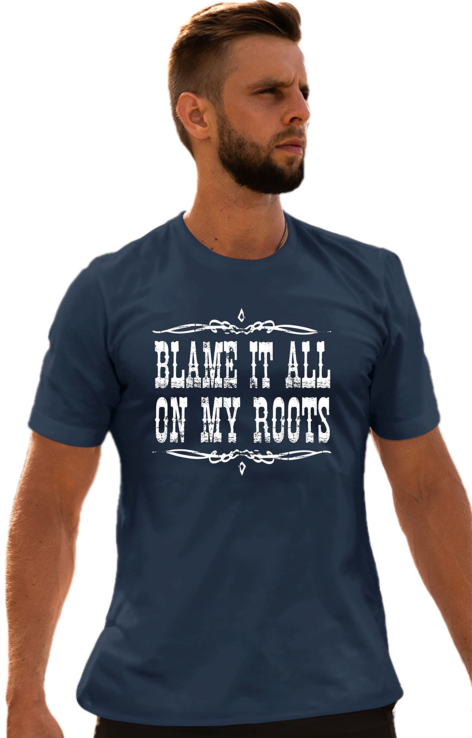 Go All Out Adult Blame It On My Roots Country Music T-Shirt - Vintage Style Graphic Tee for Concerts, Parties & Casual Wear