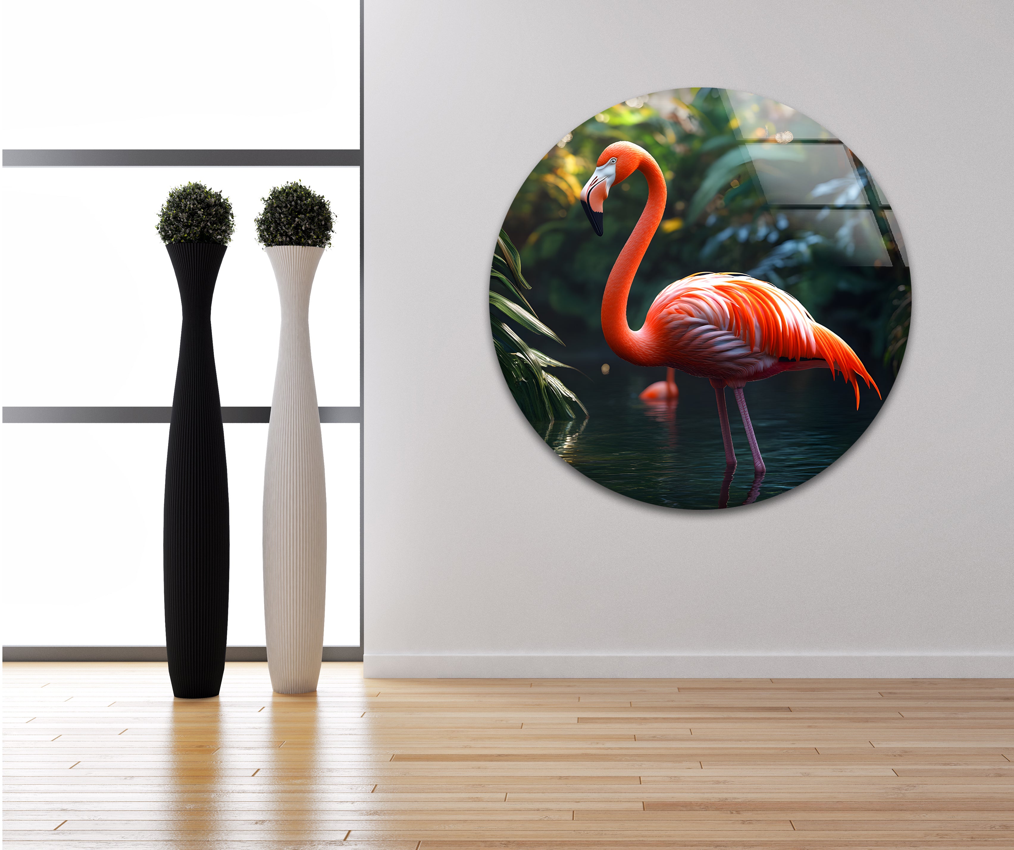 Stunning Flamingo Glass Wall Art Decor - Handmade Tropical Flamingo Decor for Living Room, Bedroom & Office - Perfect for Beach House & Coastal Home Decor