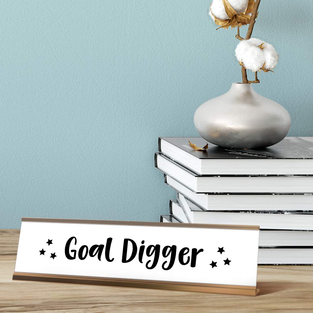 Goal Digger Desk Sign - Motivational Nameplate (2 x 8 Inch) - Perfect for Office Decor, Work Desk Inspiration & Gift for Entrepreneurs