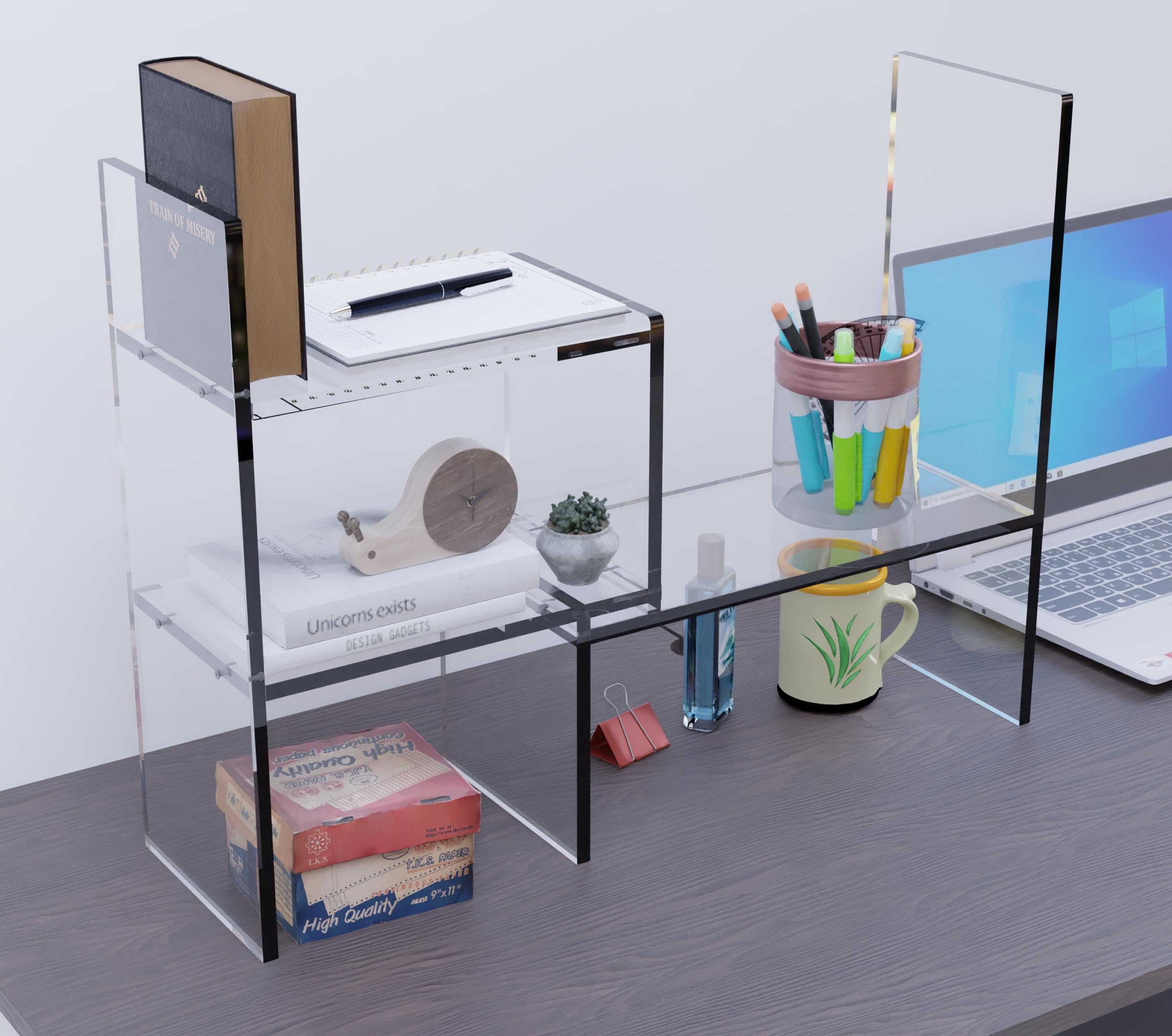 Adjustable Acrylic Desk Shelf Organizer - Clear Desktop Bookshelf for Office, Study & Home - Premium Tabletop Storage Solution for Books, Supplies & Decor