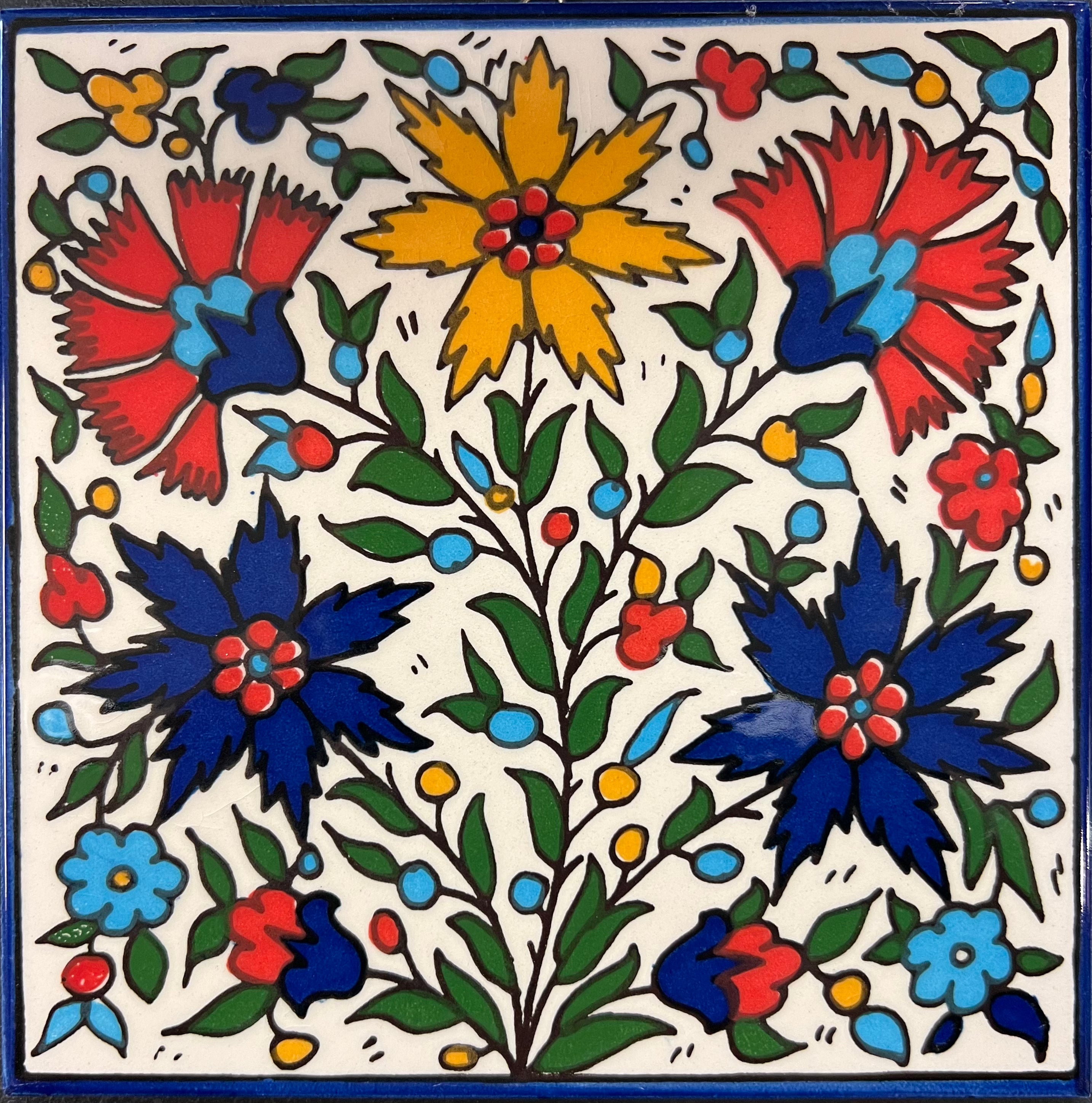 Five Flowers Tile - Decorative Ceramic Wall Tile for Kitchen Backsplash, Bathroom, and Home Decor | Perfect for DIY Projects & Interior Design