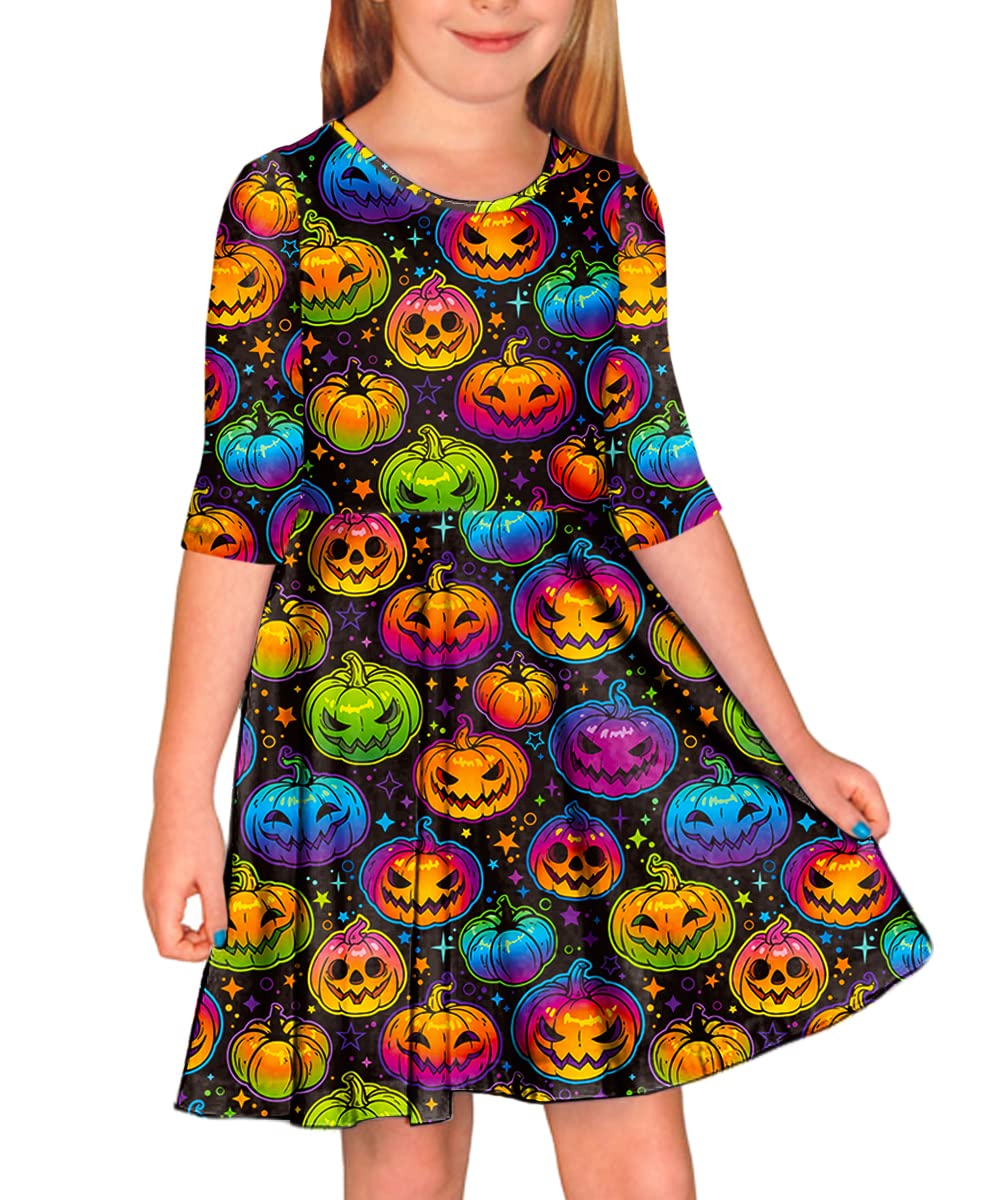 Remimi Girls Christmas Ugly Holiday Print Skater Dress - Twirly Party Dresses for Kids Ages 3-14 Years | Fun Festive Outfit for Holiday Parties & Family Gatherings
