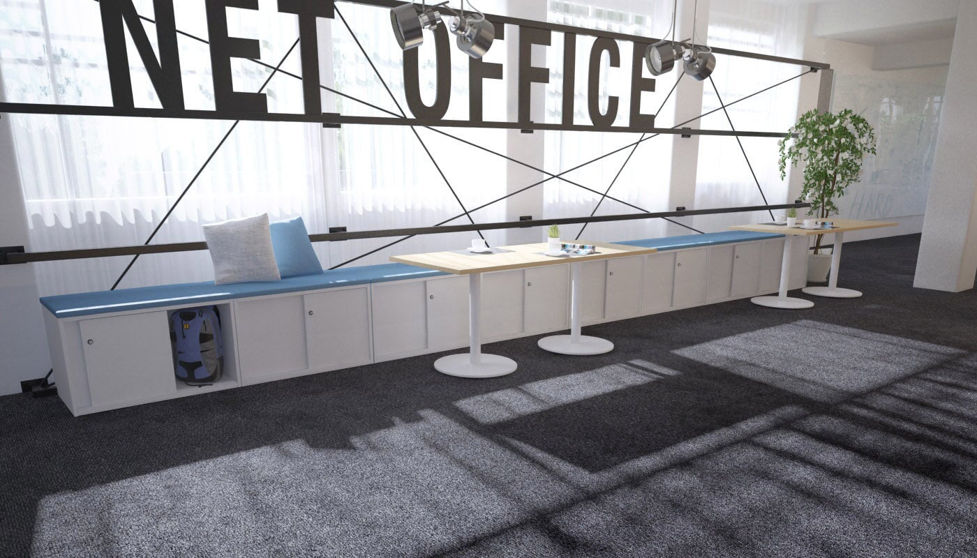 Low Profile Sliding 4-Door Credenza with Soft Top Cushion - Perfect for Home Office, Living Room, and Bedroom Storage