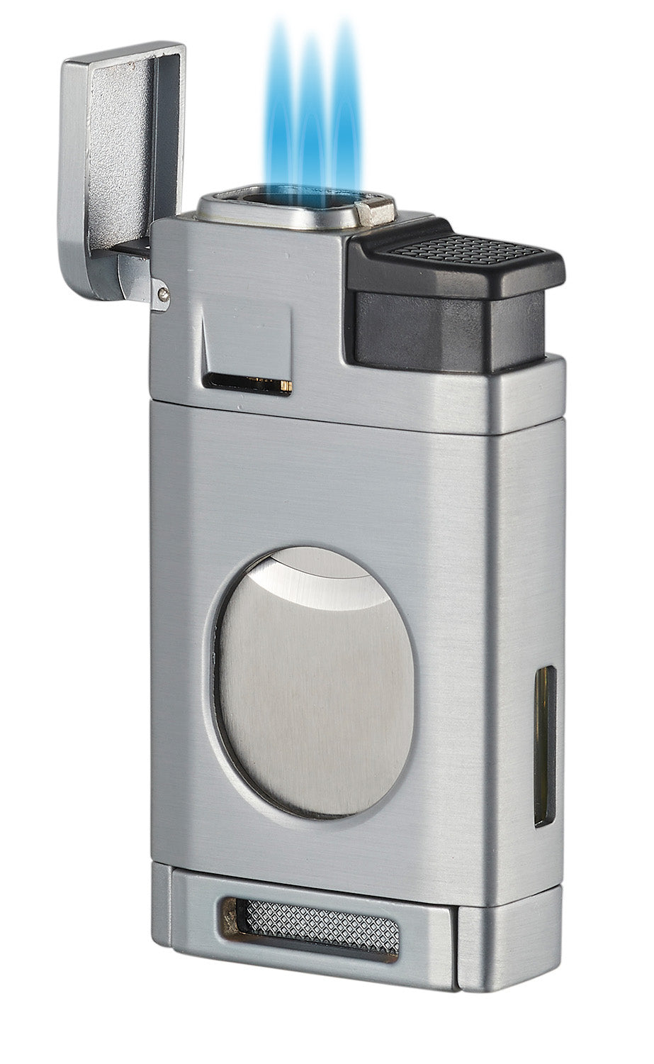 Visol LighCut Silver Triple Torch Flame Lighter & Cigar Cutter - Windproof Butane Lighter with Punch Cutter for Cigars, Cigarettes & Outdoor Use (Camping, BBQ, Hiking)