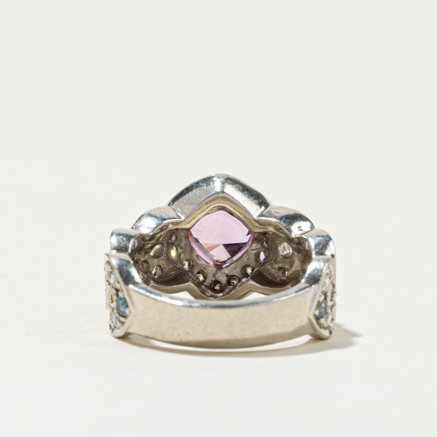 Pink Sapphire & Diamond Halo Crossover Ring 2.00ctw 0.90ctw Size 5.75 - Elegant Engagement Wedding Gift for Her