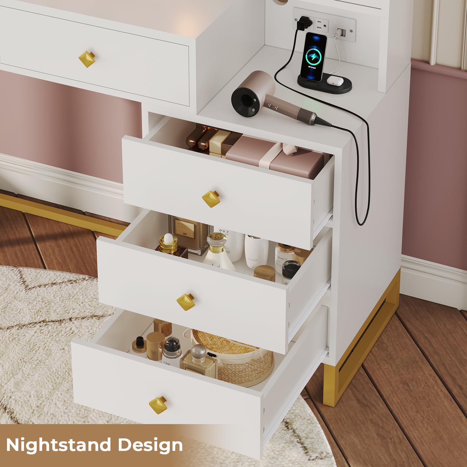 Tiptiper Makeup Vanity with Lights & Charging Station, 5 Drawers & Shelves - Perfect for Home Beauty Setup