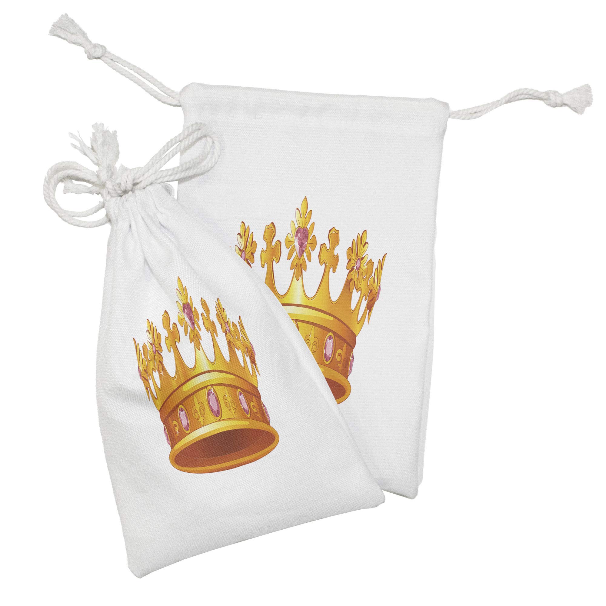 Ambesonne Queen Fabric Pouch Set of 2 - Crown with Pale Pink Gemstone Antique Tiara Drawstring Bags (9