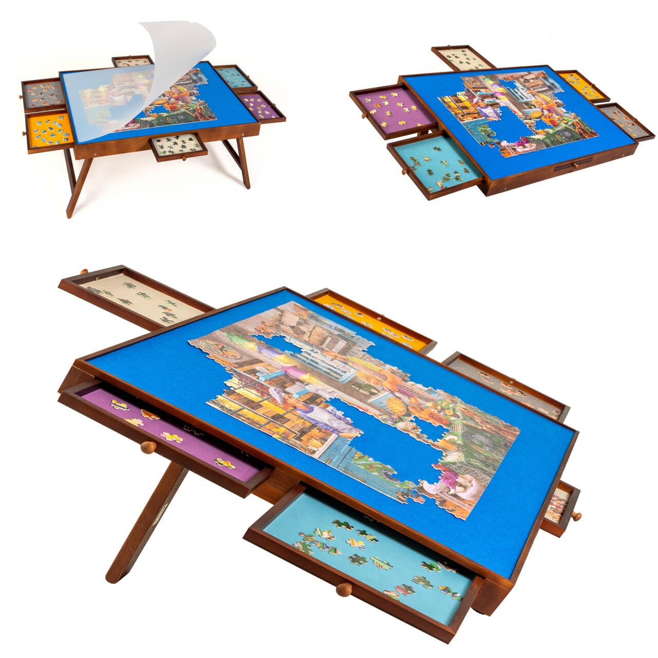 Premium Jigsaw Puzzle Table with Foldable Legs & Adjustable Stand - Large Puzzle Board with PP Cover & 6 Storage Drawers - Holds 1500, 1000, 500 Piece Puzzles - Perfect for Family Game Nights, Relaxation & Home Decor