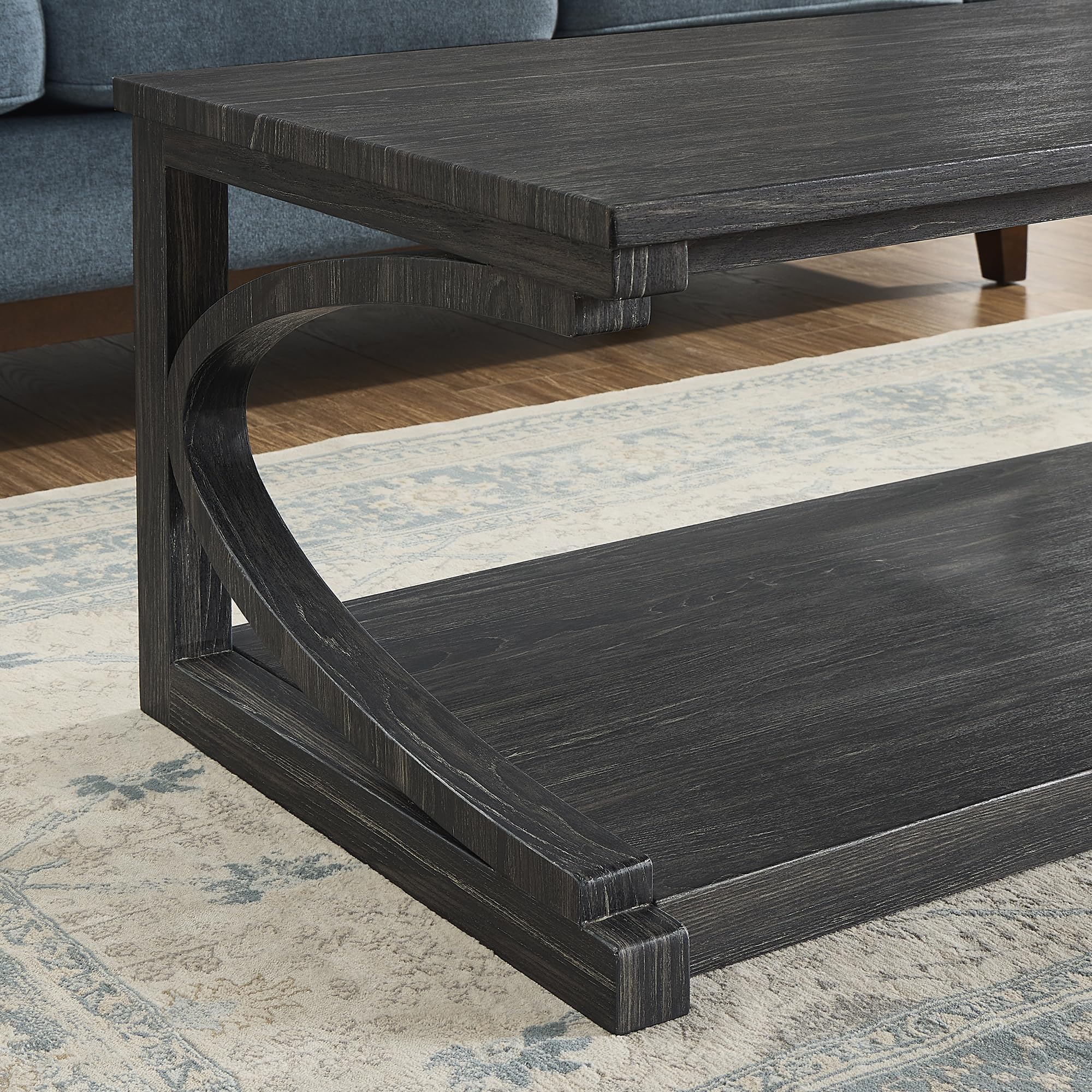 P PURLOVE Solid Wood Coffee Table - Modern Farmhouse Style 2-Tier Rectangle Coffee Table with Storage Shelf | Perfect for Living Room, Bedroom & Small Spaces | Rustic Home Decor & Functional Center Table for Daily Use