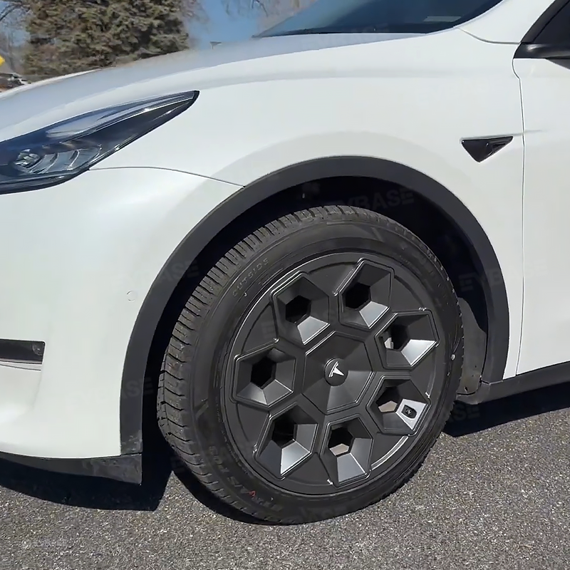 Tesla Model Y 19-Inch Hex Wedge Wheel Covers - Matte Black Honeycomb Hubcaps with Rim Protector | Stylish & Durable Alloy Wheel Covers for Enhanced Protection & Performance | Perfect for Daily Commute, Road Trips & Car Customization