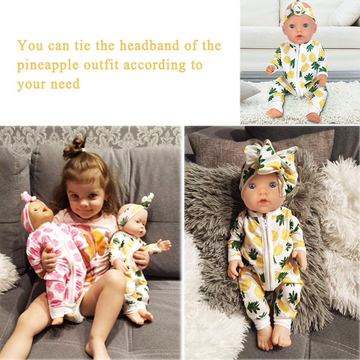 14-16 Inch Baby Doll Clothes Set with Headbands - for 43cm Newborn & 18
