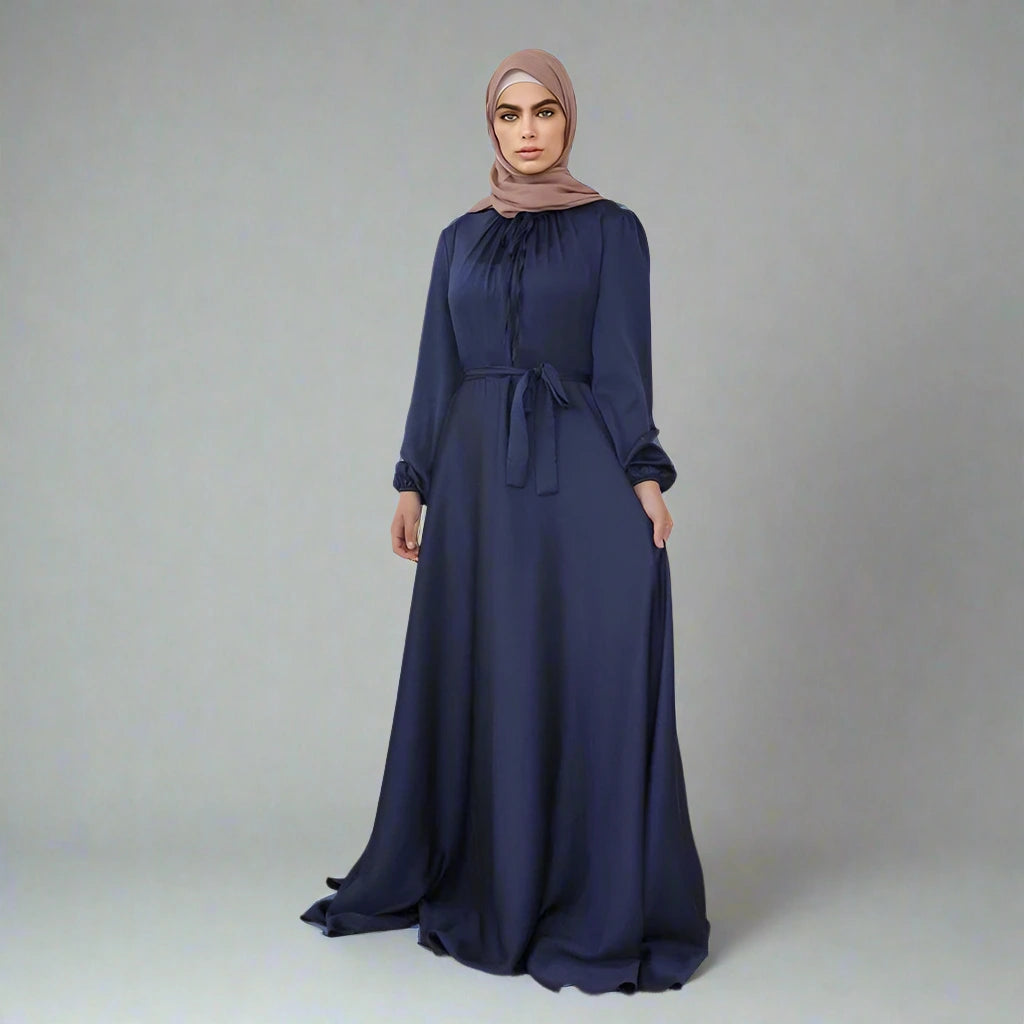 8 Colors Muslim Women's Satin Abaya Dress - Modest Islamic Prayer Dress for Eid, Ramadan & Special Occasions