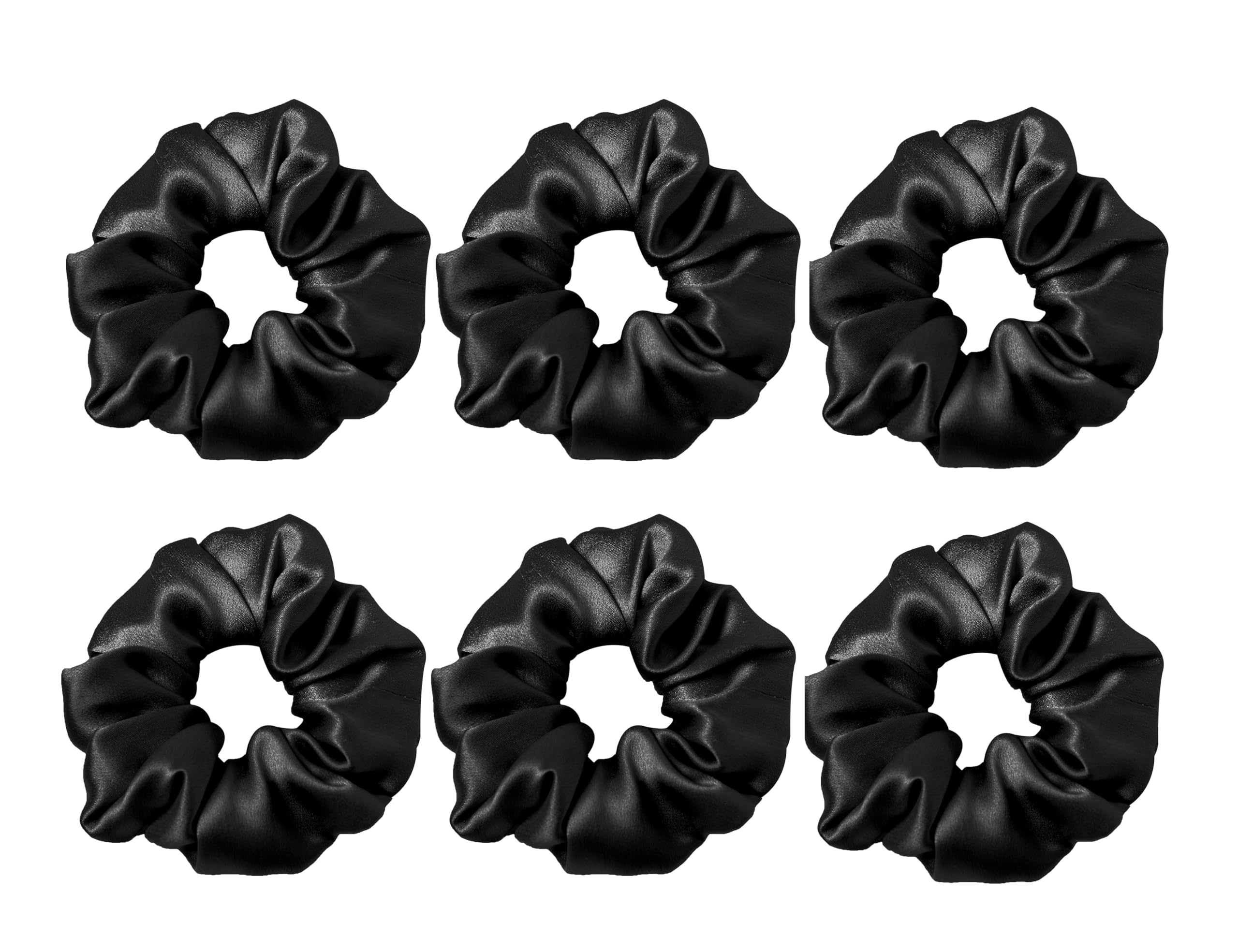 Wazdorf 6 Pack Satin Hair Scrunchies for Women & Girls - Soft Elastic Hair Bands, Ponytail Holders - Perfect for Daily Use, Workouts, and Birthday Gifts (Black, 6 Count)