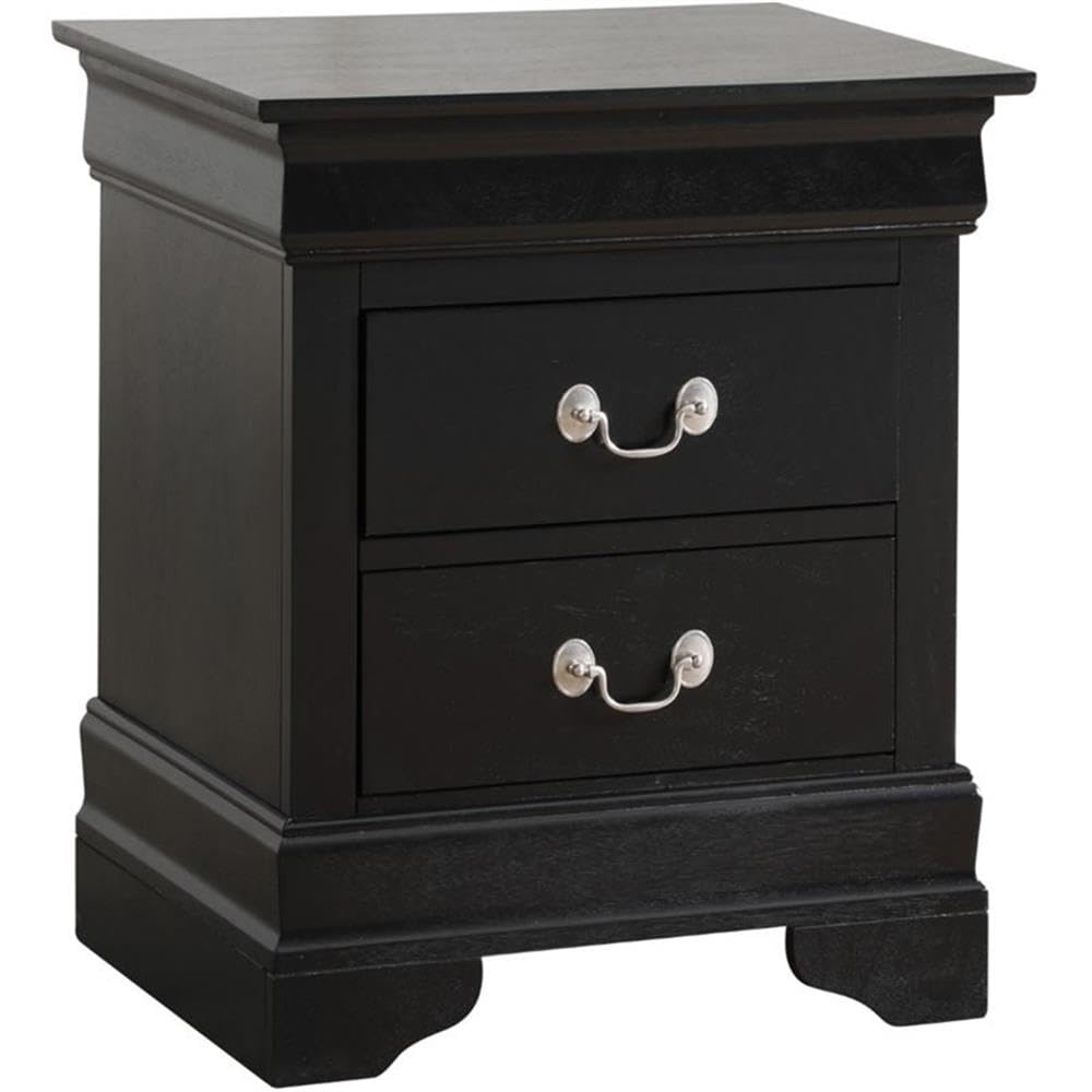 Black Louis Phillipe 2-Drawer Nightstand by Glory Furniture - Elegant Bedside Table for Bedroom, Guest Room, or Nursery Storage