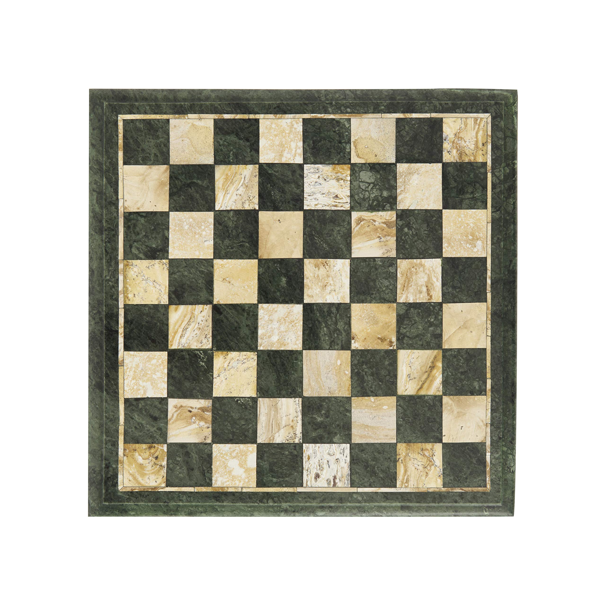 Queenza 18x18 Inch Large Marble Chess Board - Luxury Weighted Tournament Chess Set for Adults & Kids - Collectible Green & Beige Marble Chess Board Only (No Pieces Included) - Perfect for Home Decor, Game Nights & Gifts