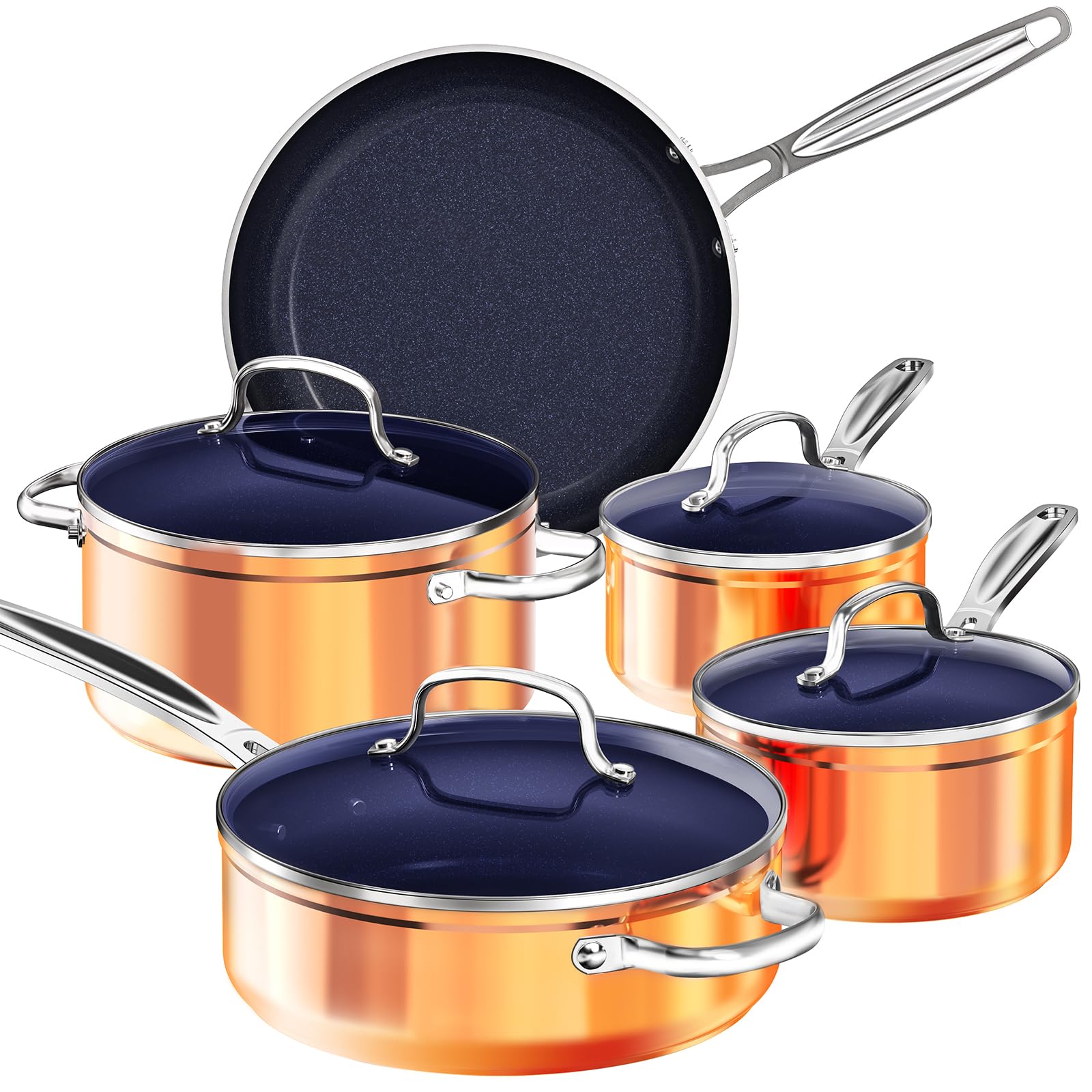 Nuwave 9-Piece Cookware Set - Blue Ceramic Nonstick Coating, Diamond-Infused Scratch-Resistant, PFAS-Free, Oven & Induction Safe, Even Heat Distribution with Tempered Glass Lids & Stay-Cool Handles | Perfect for Healthy Cooking, Frying, Baking & Meal Prep in Modern Kitchens