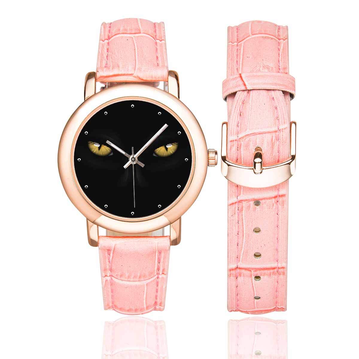 Easter Halloween Thanksgiving Christmas Rose Gold Plated Women's Watch with Pink Leather Strap - Perfect for Holiday Gifts, Party Events & Everyday Fashion Accessories
