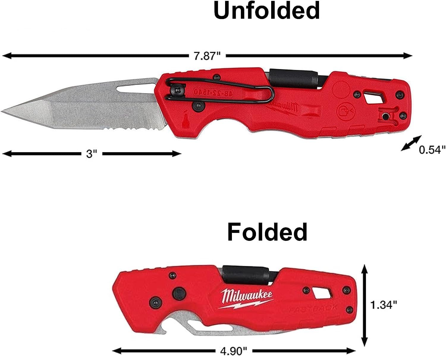 Milwaukee FASTBACK Folding Utility Knife with 5-Pack Blades - Compact Pocket Knife for Construction, DIY Projects & Outdoor Activities - Heavy Duty Red-Black Design for Carpenters, Electricians & Handymen