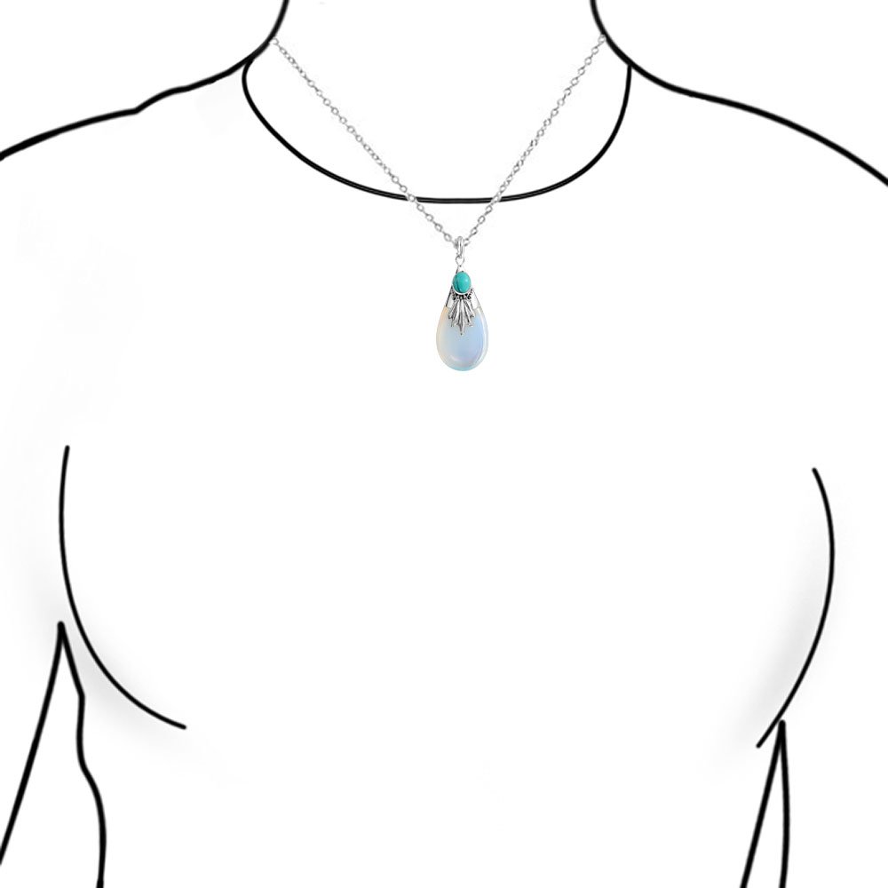 Tribal Turquoise Opalite Pendant Necklace for Women - Sterling Silver Jewelry for Casual & Party Wear