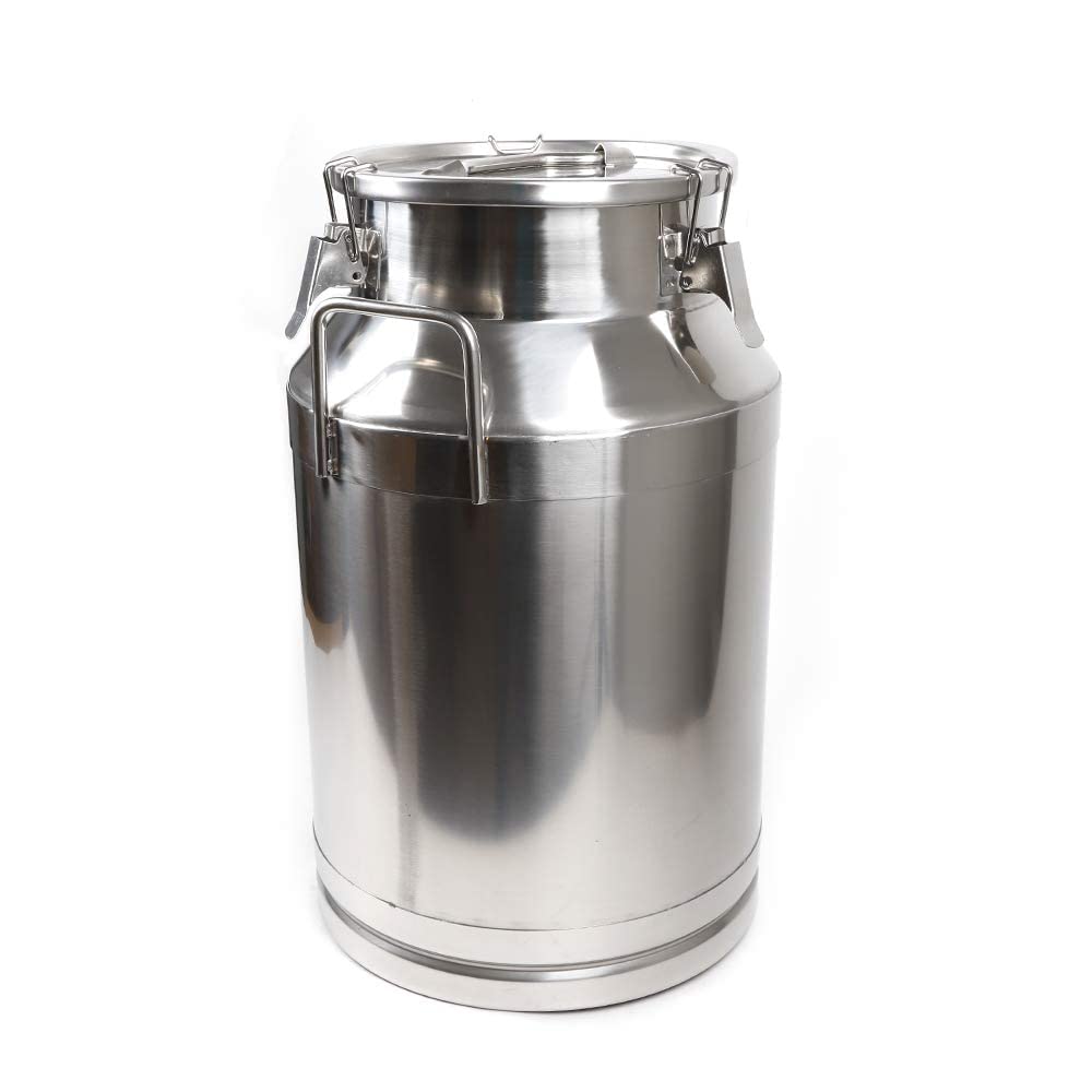 Frederimo Stainless Steel Milk Can - Silver Milk Bucket, Wine Pail & Liquid Storage Container with Silicone Sealed Lid | Easy to Open | Perfect for Farm Fresh Milk, Homemade Wine & Beverage Storage