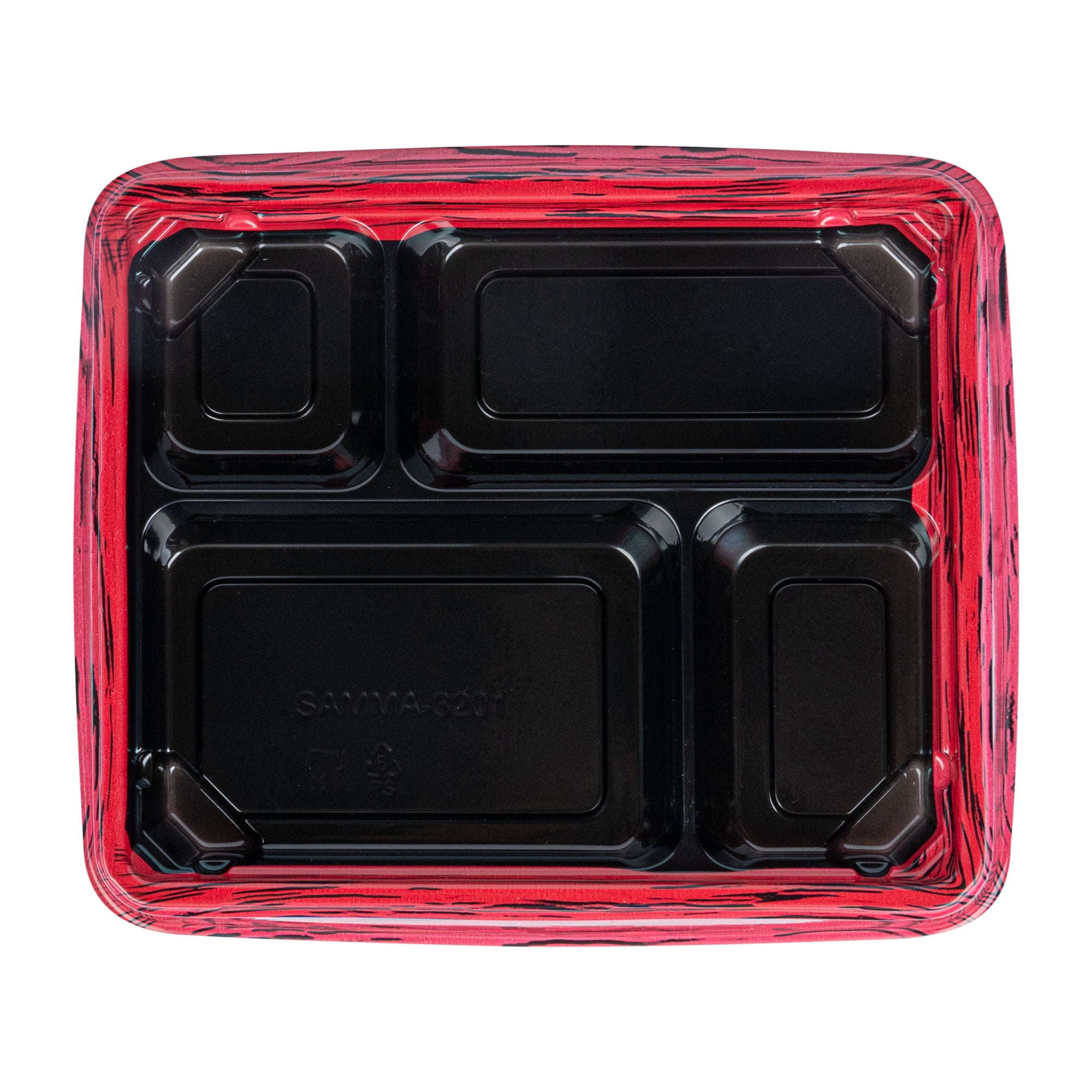 Bento Tek 15 oz Rectangle Red and Black Plastic Bento Box with 4 Compartments - 8.75