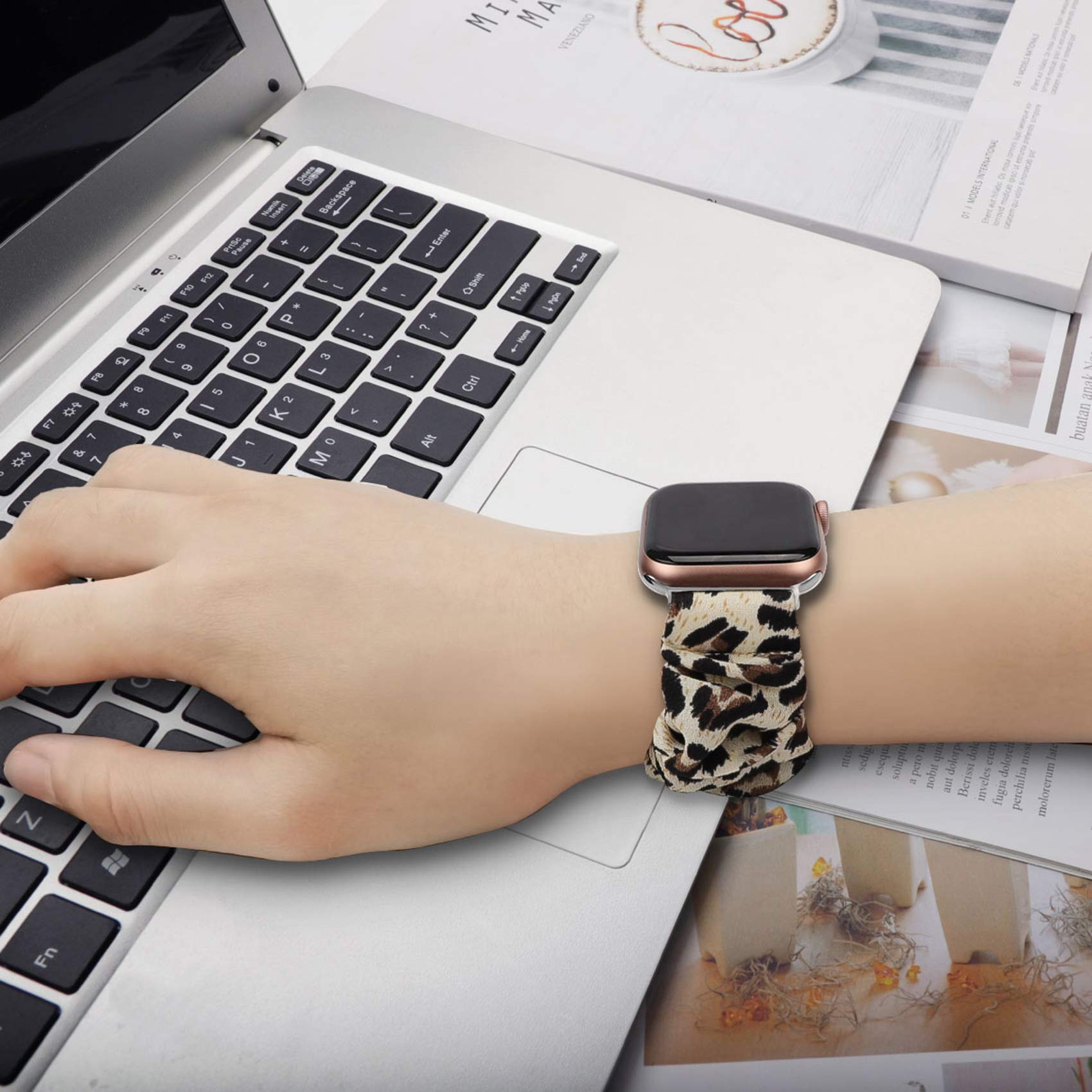 Premium Elastic Scrunchy Apple Watch Bands for Women & Men - Compatible with 38mm/40mm/42mm/44mm iWatch Series 6/5/4/3/2/1/SE - Soft Stretchy Replacement Wristband for Workout, Yoga & Everyday Wear