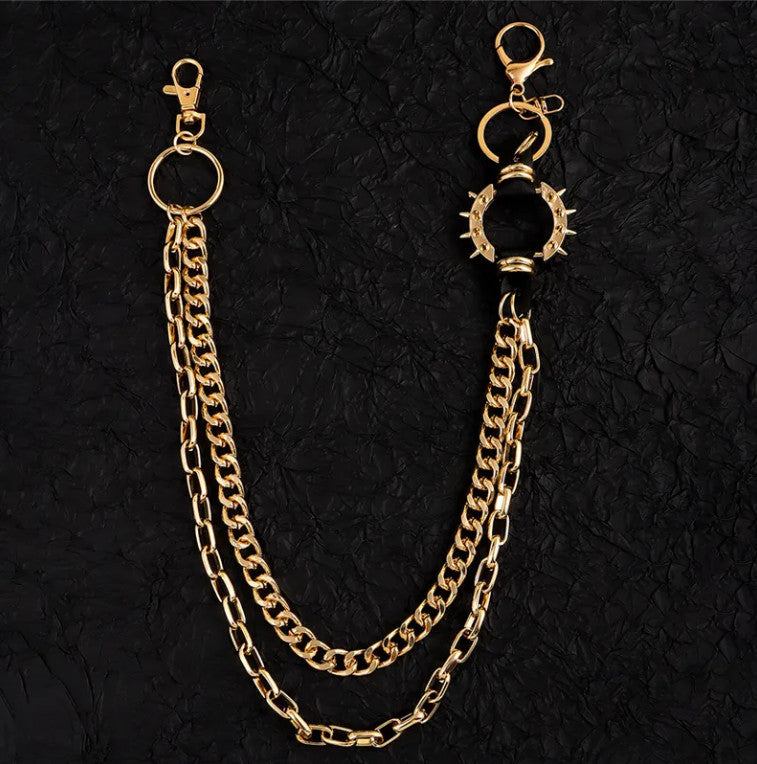 Trendy Alloy Spiked Ring Double Wallet Chain - Punk Gothic Fashion Accessory for Men & Women | Perfect for Biker, Rocker, and Streetwear Outfits