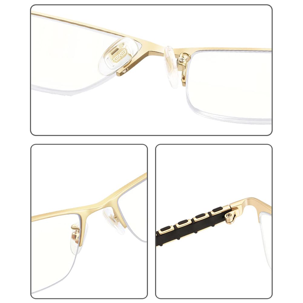 RICCIE Anti Blue Light Glasses for Men - Pure Titanium Frame HD Reading Glasses with 1.56 Aspherical Resin Lenses (+1.0 to +3.0 Diopter) - Gold +1.5 | Radiation Protection for Computer Work, Gaming & Digital Screen Use