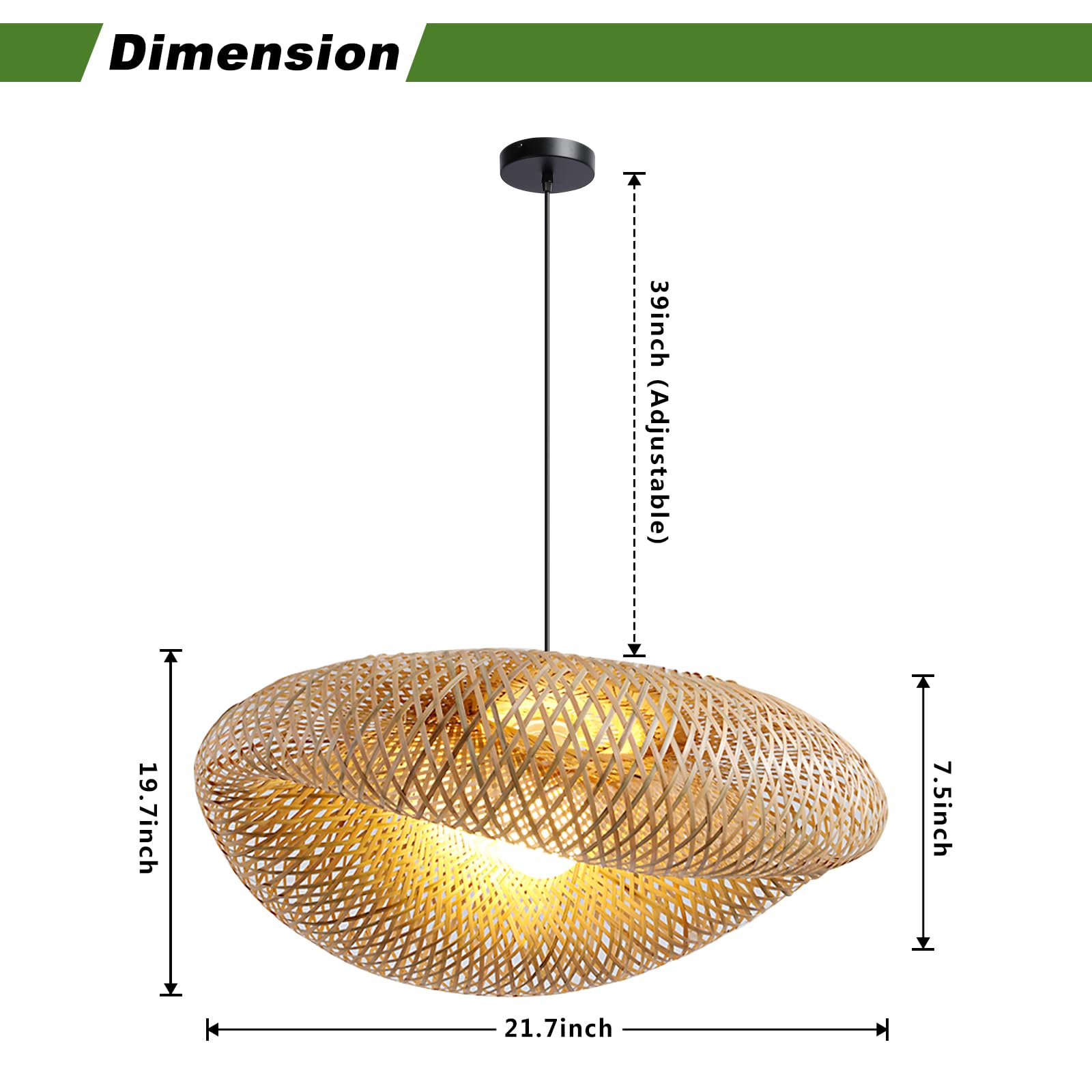 Farmhouse Bamboo Pendant Light Fixtures - Adjustable Rattan Chandelier for Kitchen Island, Living Room & Dining Room | Rustic Ceiling Hanging Lamp with Bird's Nest Design | Perfect for Bedroom, Entryway & Home Decor | Creates Cozy Ambiance for Family Gatherings