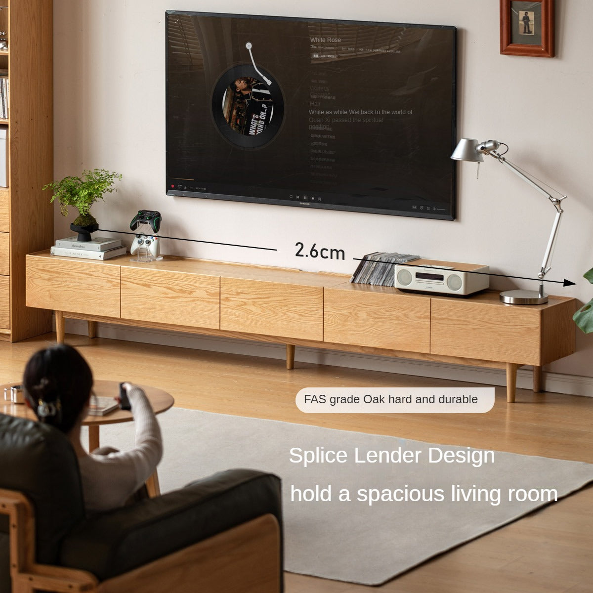 Solid Oak Wood Modern Large TV Stand Floor Cabinet - Stylish Living Room Entertainment Center for Flat Screen TVs