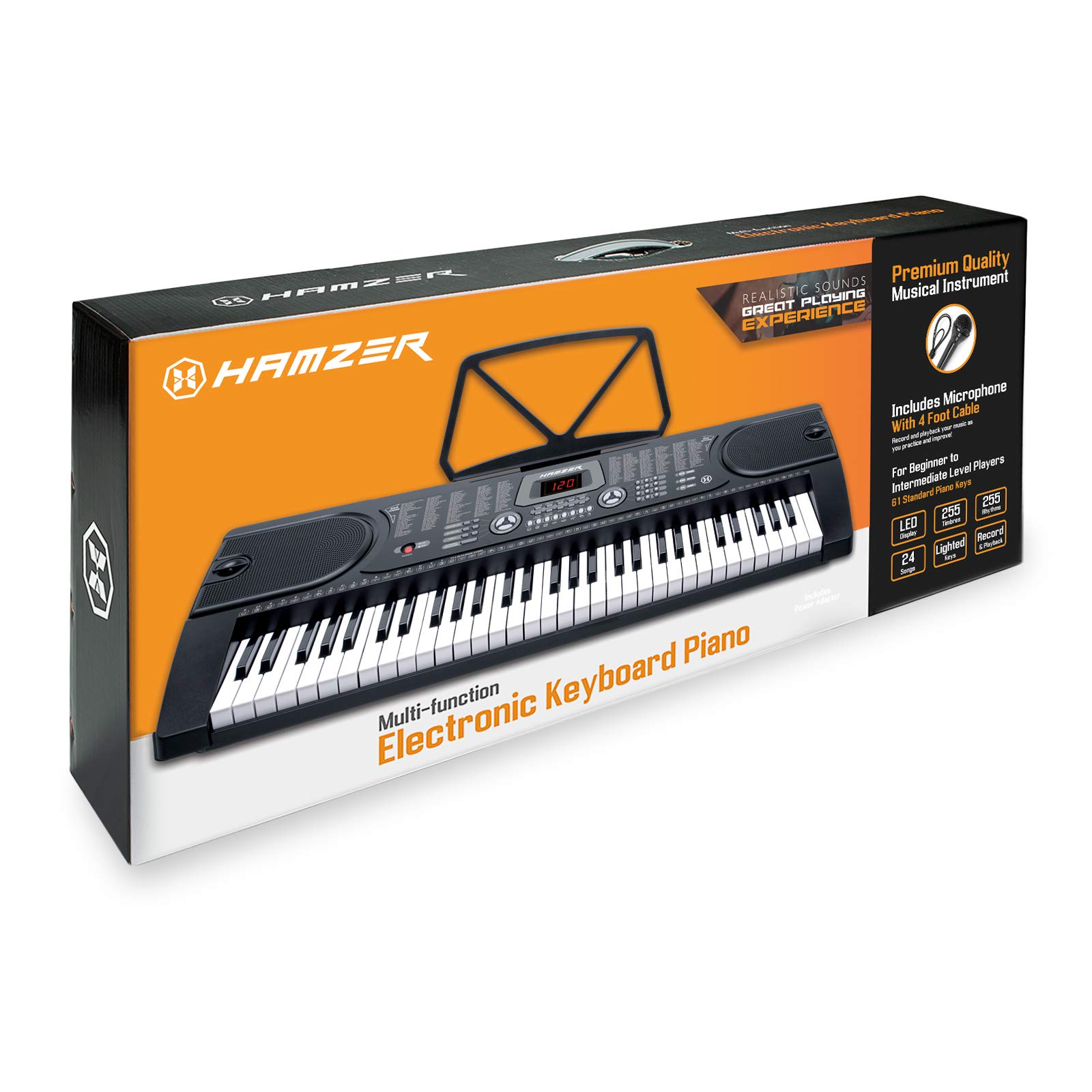 Hamzer 61-Key Portable Electronic Keyboard Piano with LED Lighted Keys, Built-In Speakers, Stand & Bench - Complete Beginner Piano Set for Home Learning & Practice | Perfect for Kids, Adults & Music Enthusiasts