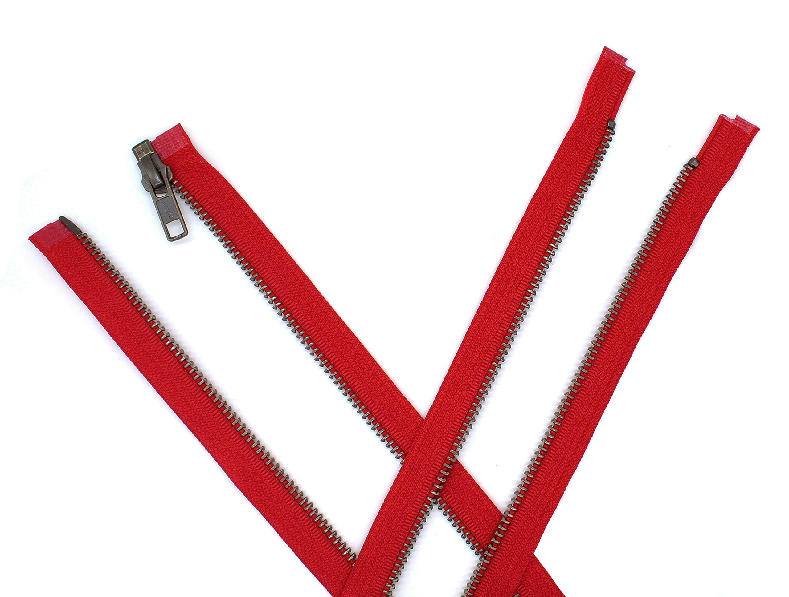 YKK #5 Antique Brass Metal Teeth Separating Jacket Zippers - Hot Red #519 - Made in USA - Custom Length (17 Inches) - Perfect for DIY Crafts, Jacket Repairs & Fashion Design Projects