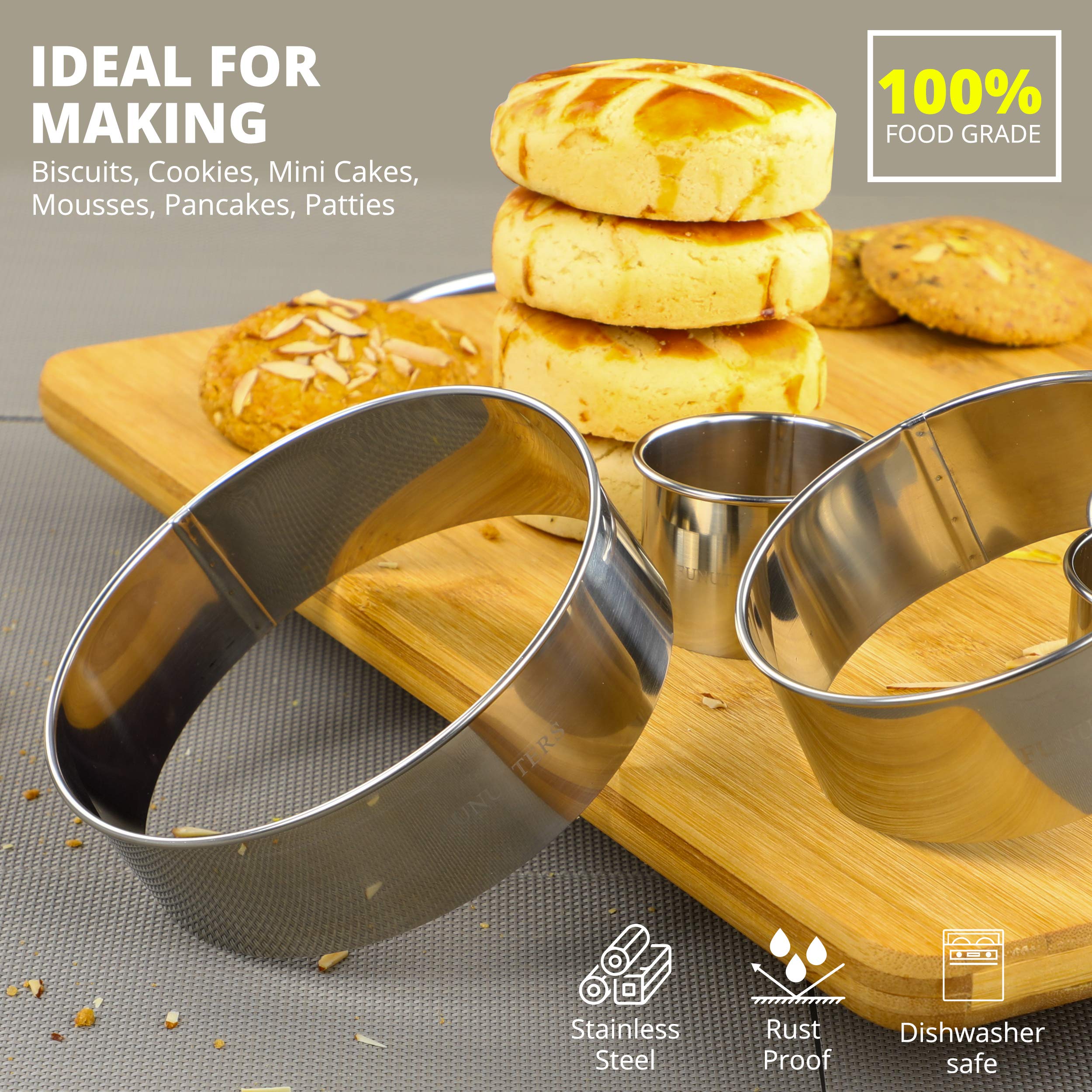4-Piece Round Metal Cookie Cutter Set (1.5'', 2.5'', 3.5'', 4.5'') - Heavy Duty Baking Rings for Pastry, Biscuits & Dough - Reusable Stainless Steel Cutters for Perfect Cookies, Cakes & DIY Baking Projects
