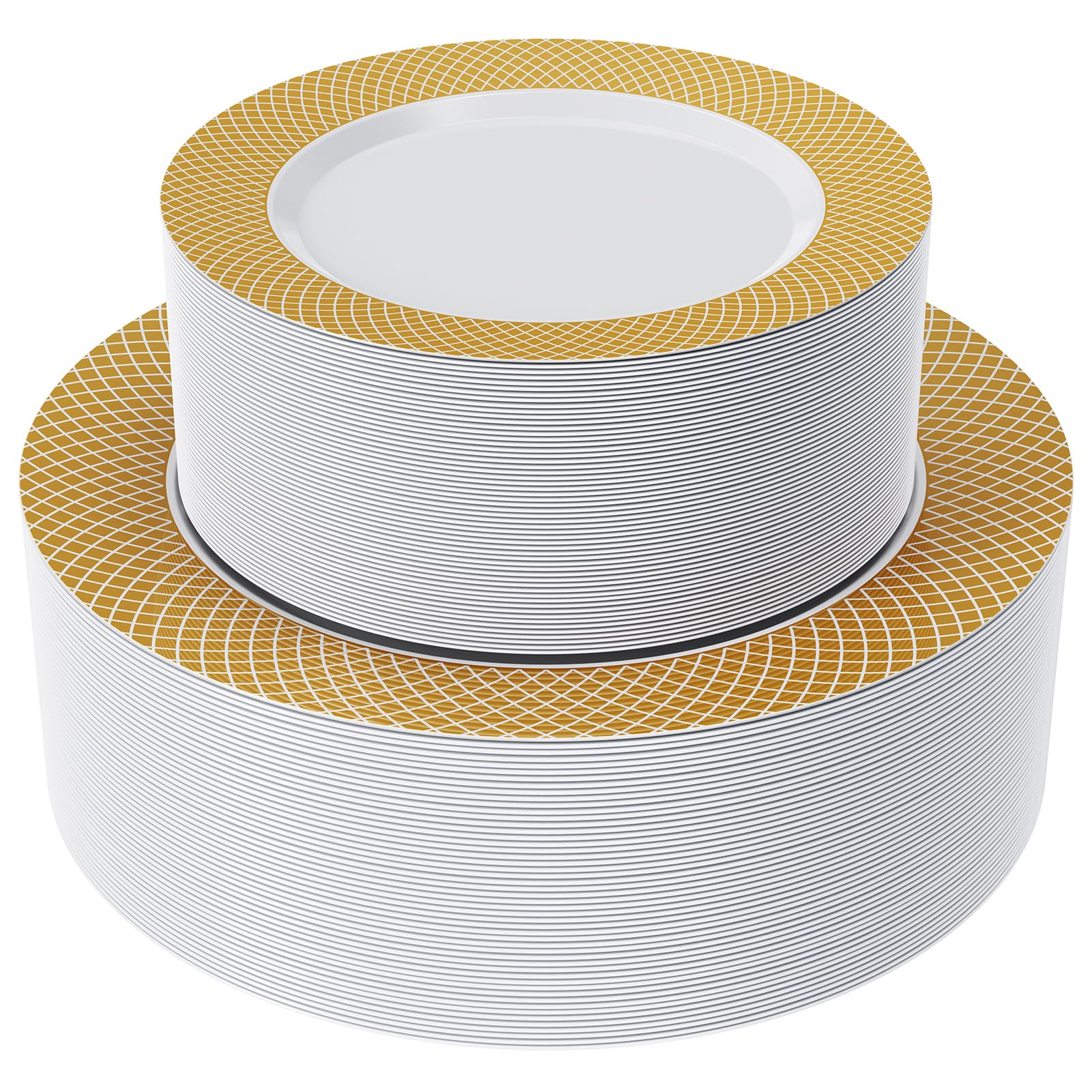 FOCUSLINE 102-Pack Gold Plastic Plates Set - 51 Elegant 10