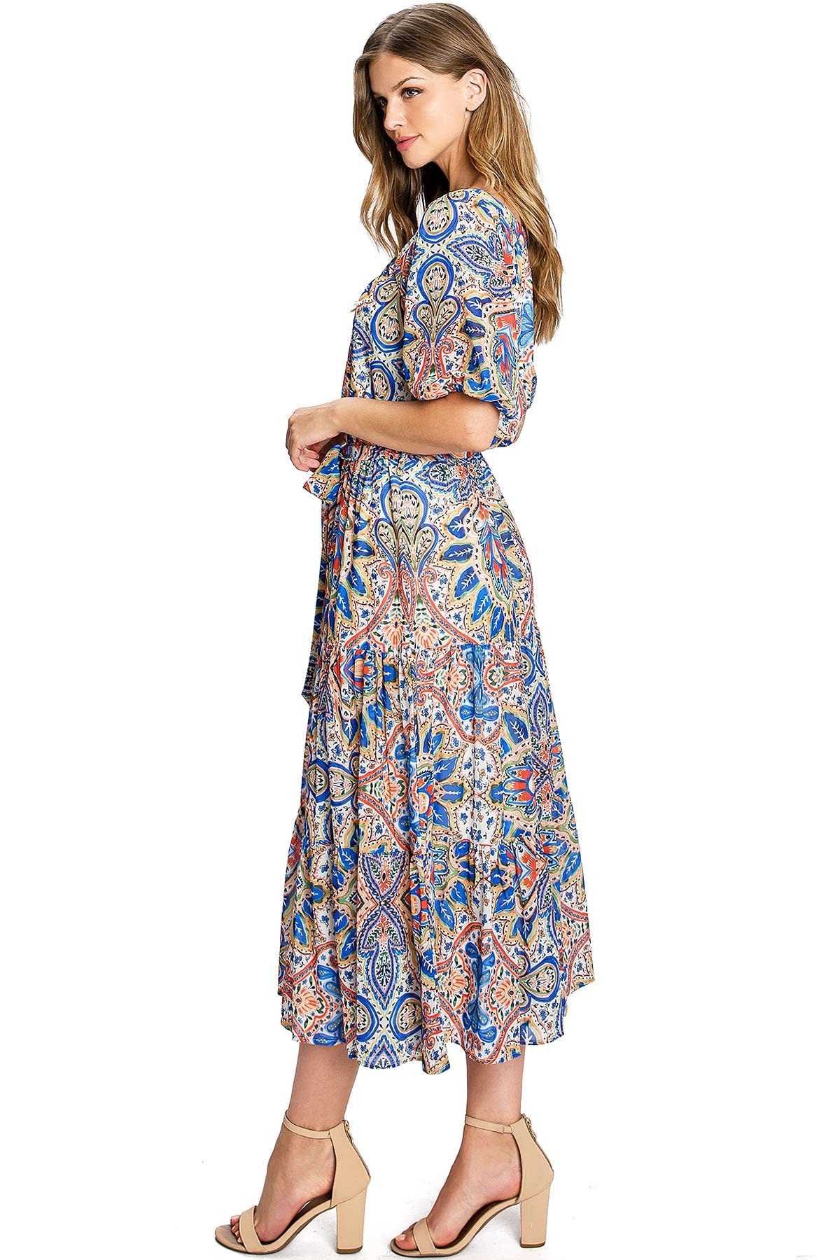Flying Tomato Women's Elegant Paisley Floral Chiffon Midi Dress - Perfect for Summer Parties, Weddings & Casual Outings