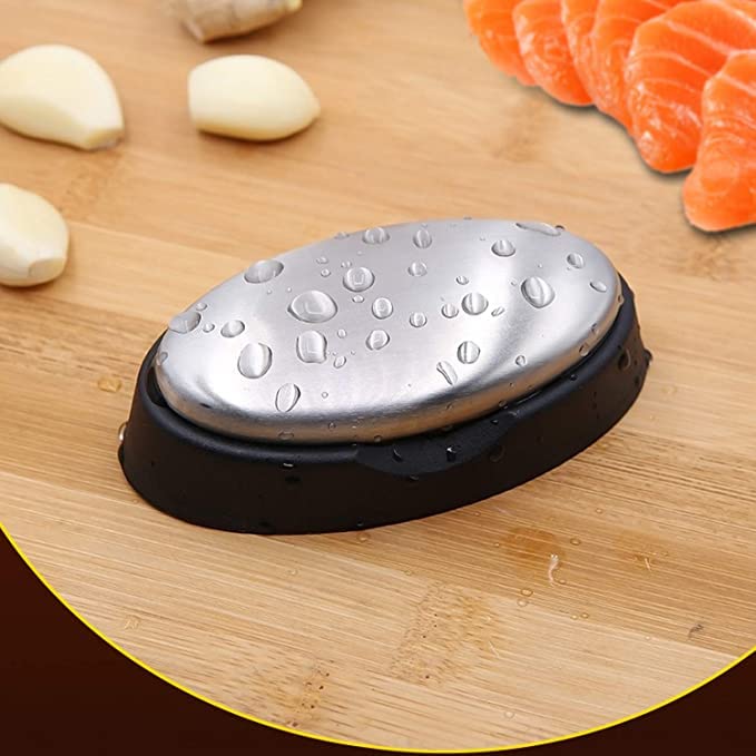 Premium Stainless Steel Odor Eliminator Bar - Remove Onion, Garlic & Fish Smells from Hands - Kitchen Deodorizing Soap with Holder for Fresh & Clean Cooking Experience
