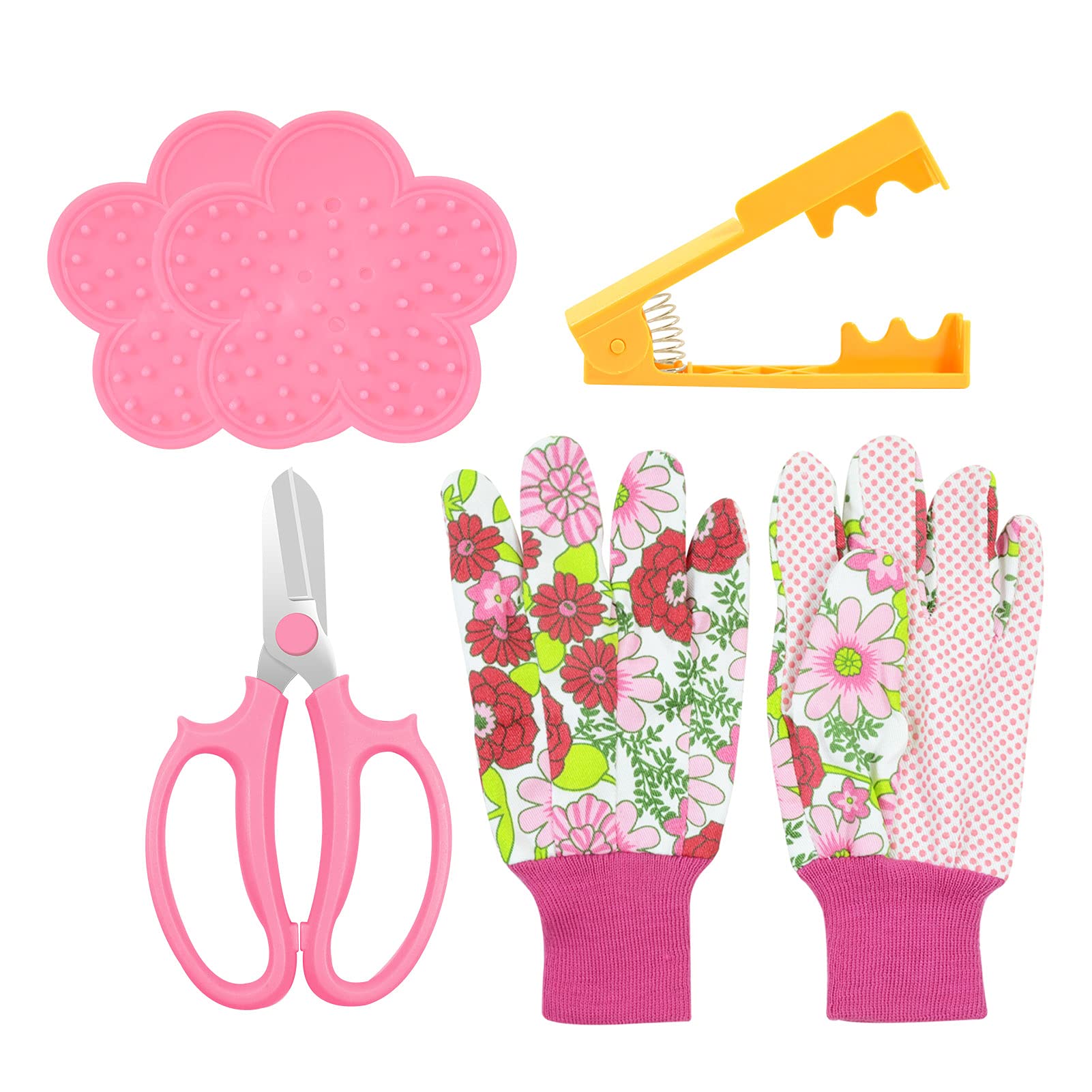 5PCS Rose Thorn Stripper Set with Pruning Shears & Pink Garden Gloves - Perfect for Rose Bush Care, Gardening, and Floral Arrangements