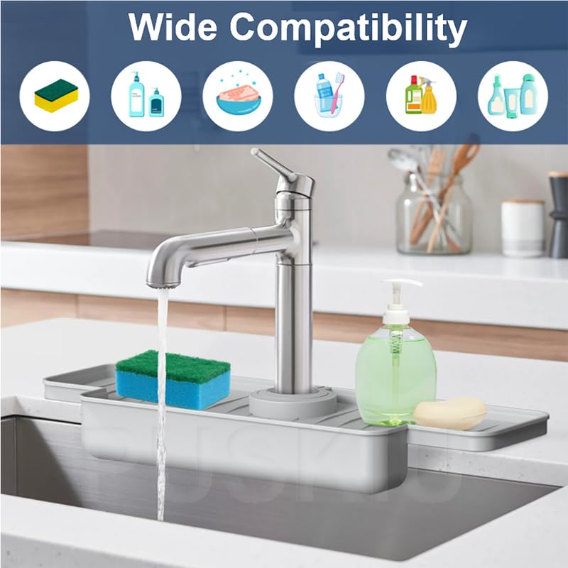 2024 Upgraded Silicone Kitchen Sink Splash Guard - Non-Slip Faucet Water Catcher Mat for Bathroom & Kitchen Countertops | Perfect for Washing Dishes, Food Prep & Keeping Countertops Dry
