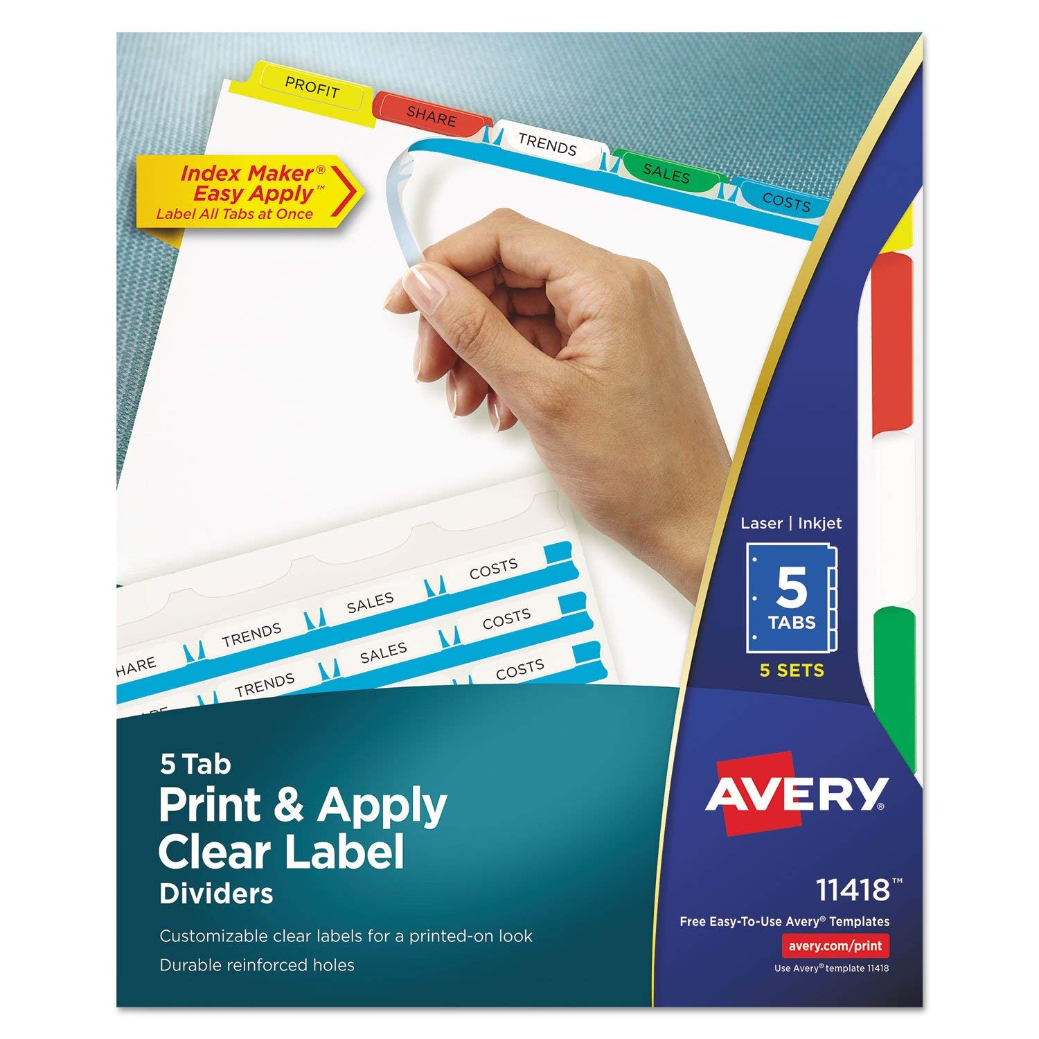 AVERY Index Maker Dividers - AVE11405 | 5-Tab Printable Dividers for Office, School & Home Organization | Perfect for Binders, Files & Notebooks