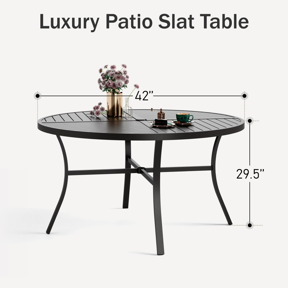 PHI VILLA 5/7 Piece Outdoor Patio Dining Set - Weather-Resistant Round Table & Comfortable Woven Rope Rattan Chairs - Perfect for Backyard, Garden, Poolside & Alfresco Dining