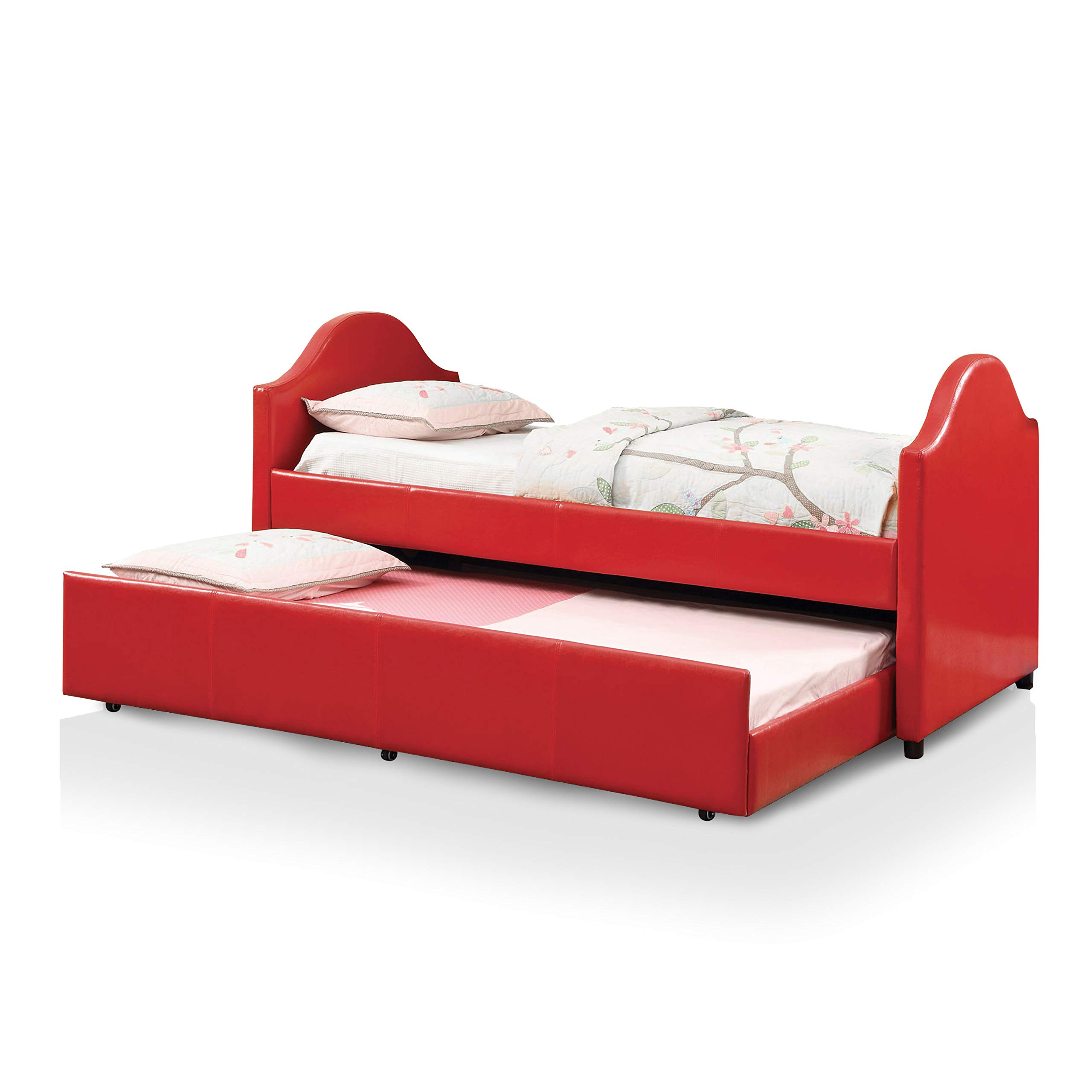 Furniture of America Marina Daybed - Twin Size, Red Velvet Upholstery - Modern Sofa Bed for Living Room, Guest Room & Small Spaces