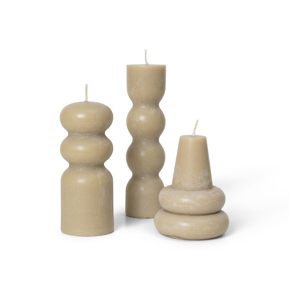 FERM LIVING Torno Candles Set of 3 - Natural Sand Scented Pillar Candles for Home Decor, Relaxation & Aromatherapy | Perfect for Living Room, Bedroom, Spa & Meditation Spaces