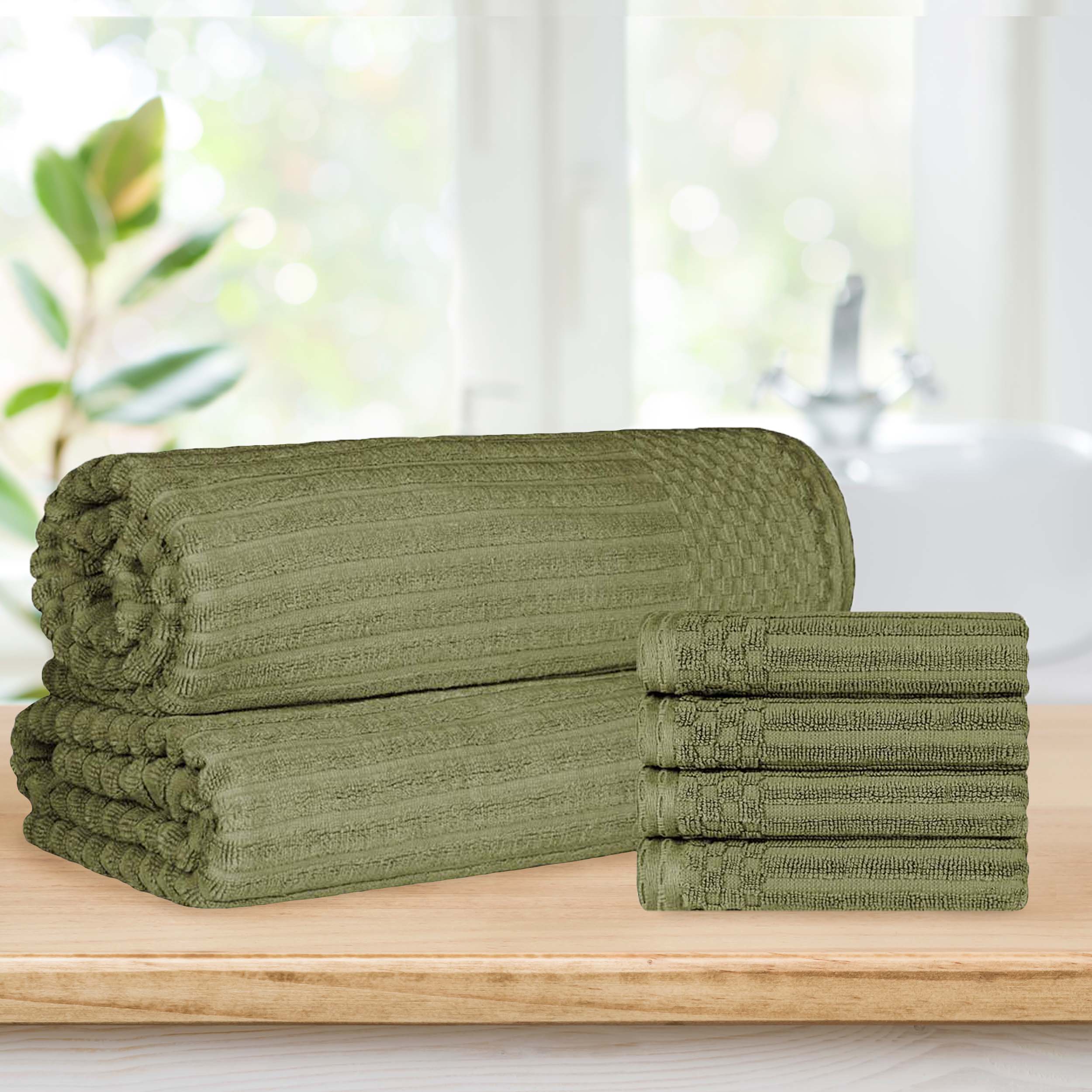 Premium Soho Ribbed Textured Cotton Hand Towels & Bath Sheets Set - Ultra Absorbent, Soft & Quick-Drying - Perfect for Bathroom, Spa, Gym & Guest Use