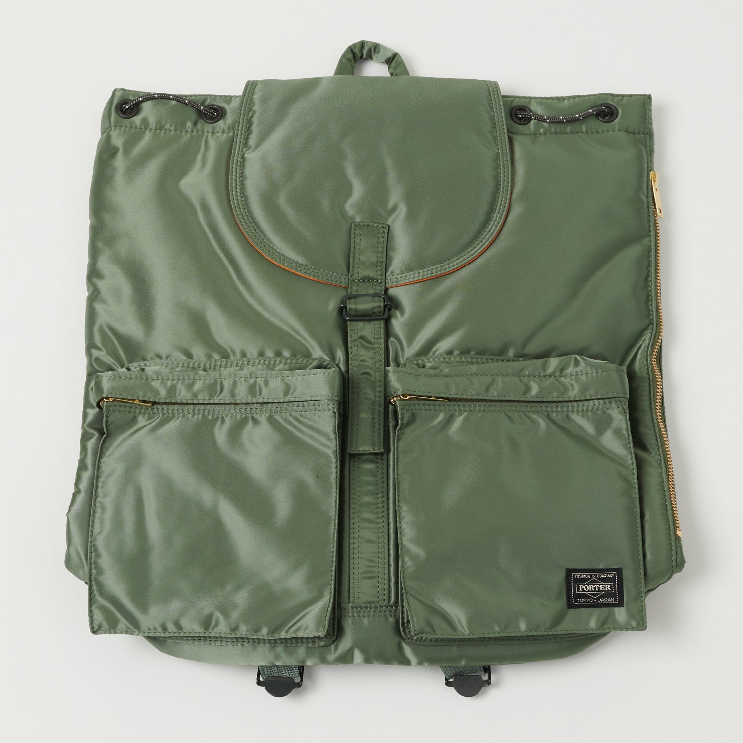 Porter Yoshida & Co. Tanker Ruck Sack Backpack - Durable Sage Green Military Style Rucksack for Travel, Hiking & Outdoor Adventures